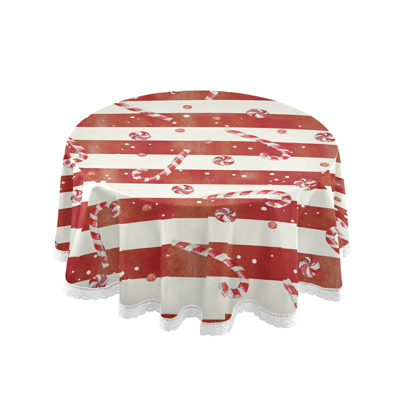Red and White Striped Round Tablecloth - 60 Inch Washable Polyester Christmas Table Cover for Holiday Parties, Kitchen Decor, Picnics & Dining | Festive Candy Cane Xmas Table Runner