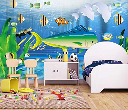 3D Sea Fish Green Wallpaper Mural - Self-Adhesive Removable Wall Decal (82