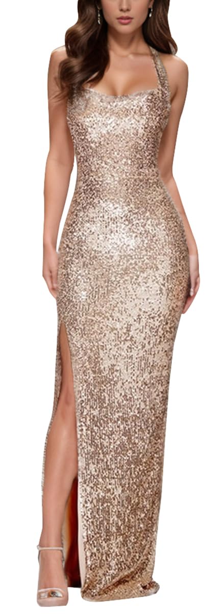 Elegant Sequin Sleeve Floor-Length Maxi Dress for Women - Wedding Guest, Party & Special Occasion Outfit - Perfect for Evening Galas, Cocktail Parties & Formal Events