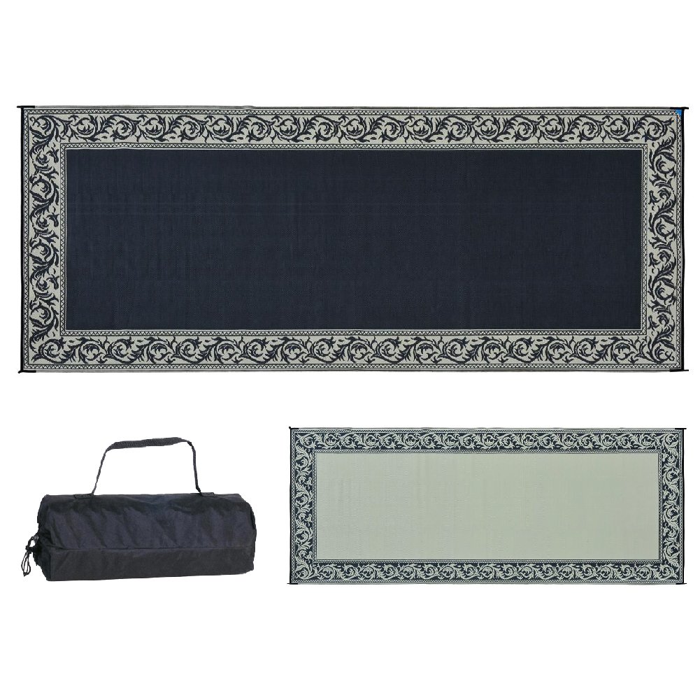 Ming's Mark RC1 Reversible Patio Mat - 8' x 20', Black/Beige, Waterproof Outdoor Rug for Camping, Picnic, Beach, Backyard & Deck - Stylish & Durable Design