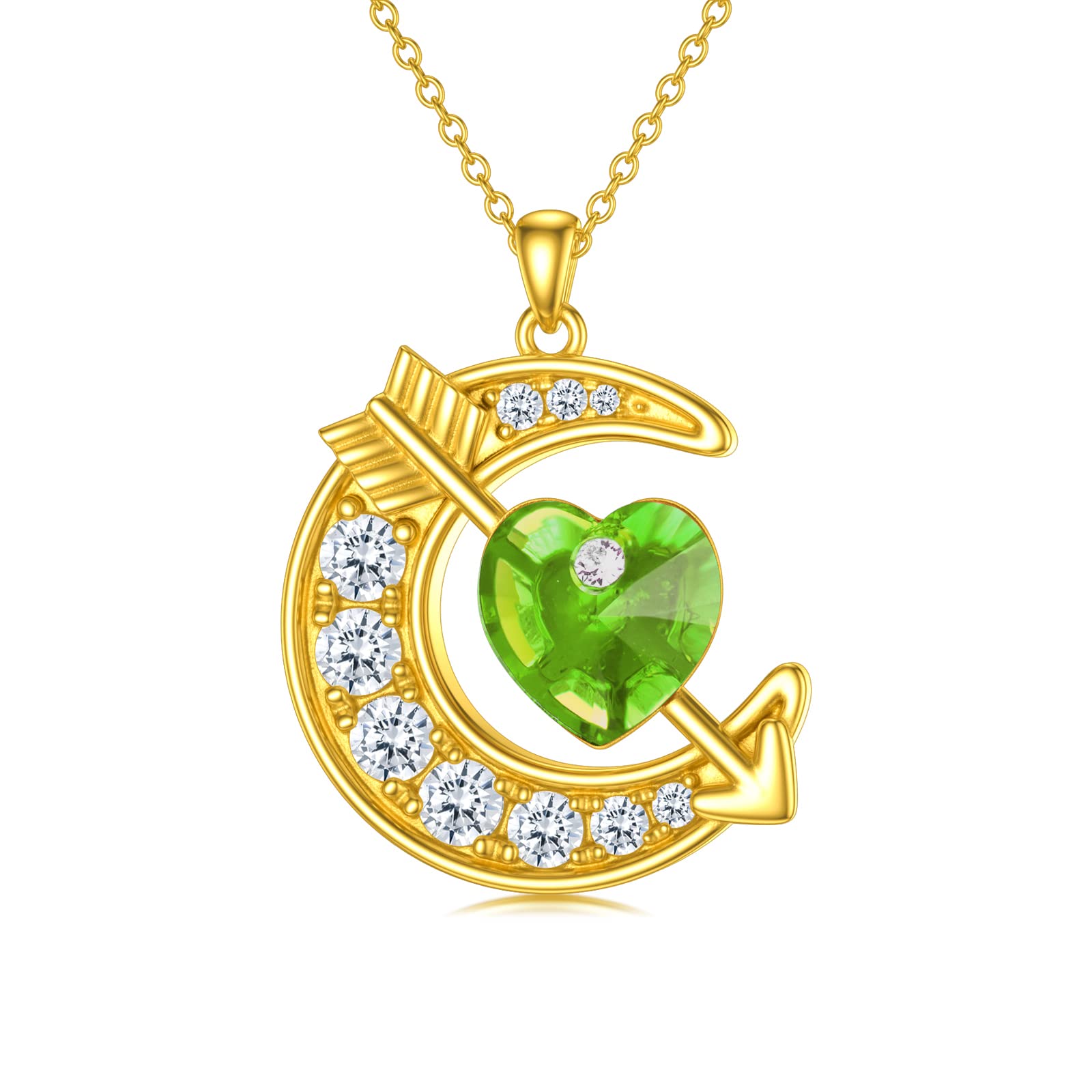 OCJ Sterling Silver Moon Birthstone Pendant Necklace for Women - Classic Love Arrow Crystal Jewelry with Birthstone | Perfect Birthday, Christmas Gift for Her, Daughter, Teens & Girls | Elegant Everyday Wear & Special Occasion Jewelry