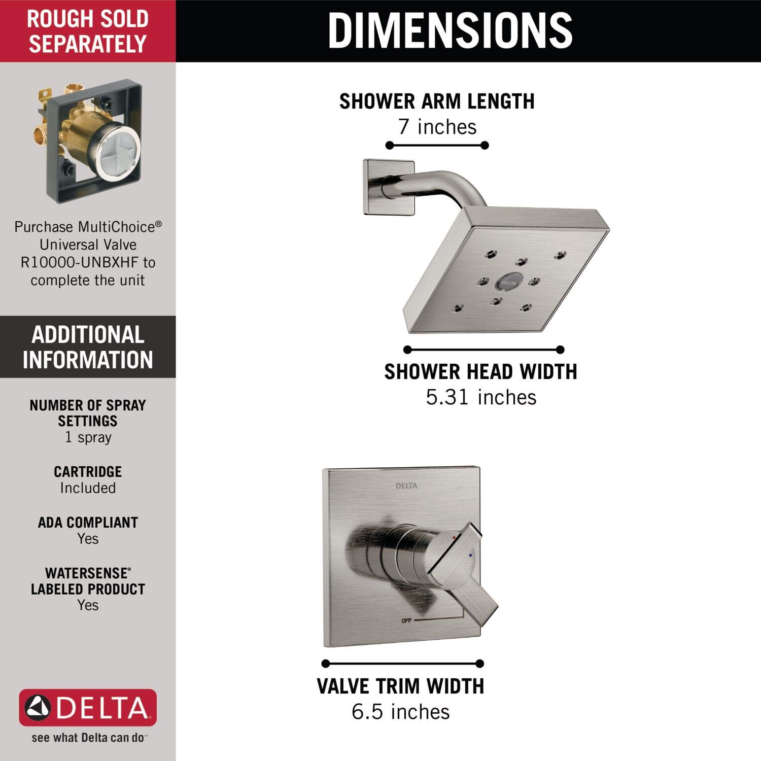 Delta Ara 17 Series Dual-Function Shower Trim Kit with H2Okinetic Shower Head - Brushed Nickel Finish - T17267-SS (Valve Not Included) - Perfect for Modern Bathroom Renovations & Spa-Like Shower Experience