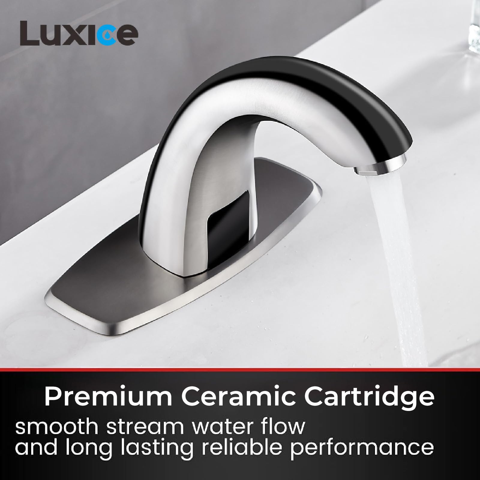 Automatic Touchless Bathroom Sink Faucet with Motion Sensor - Battery Operated Brushed Nickel Faucet for Home, Commercial & Public Restrooms - Hygienic Hands-Free Water Saving Solution