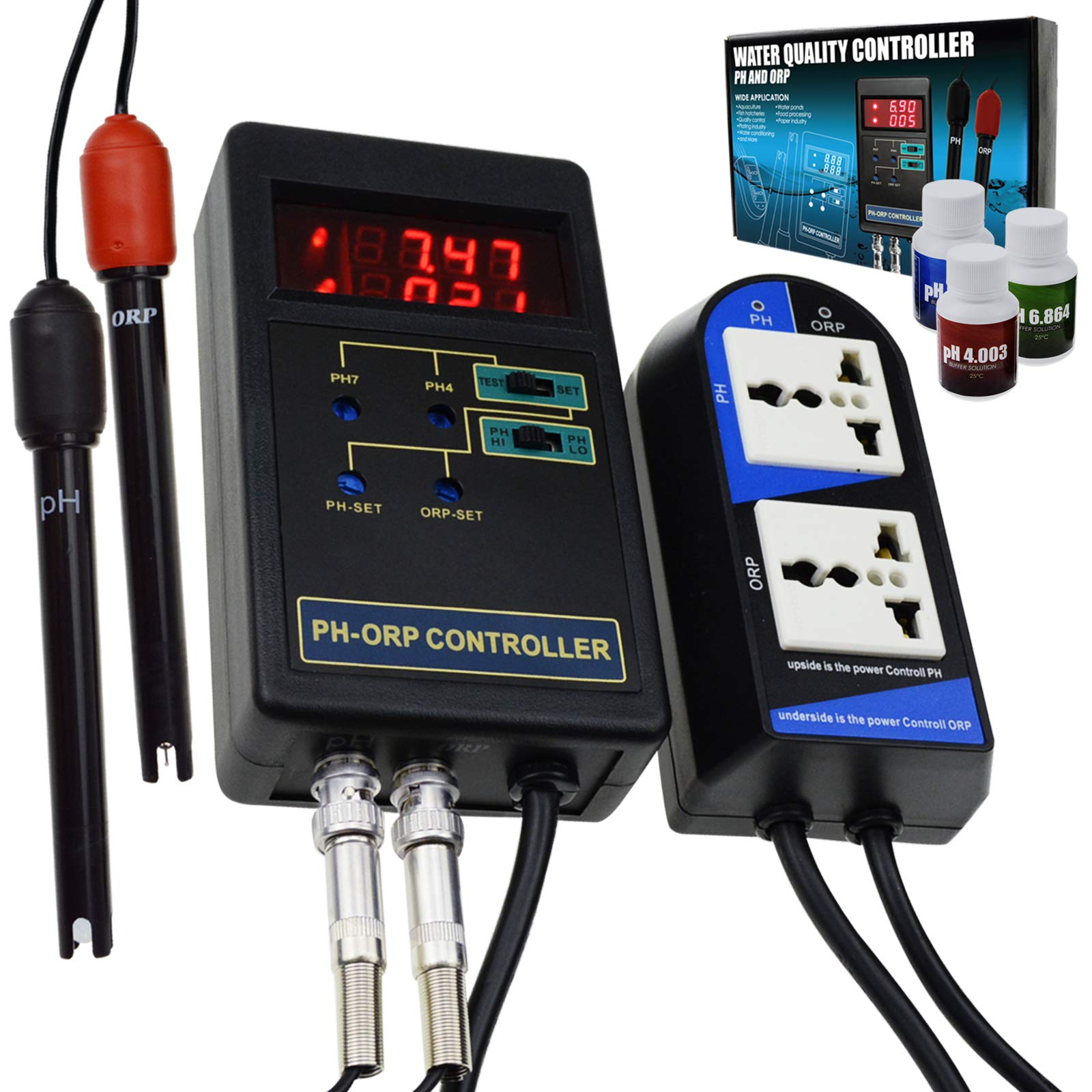 Digital pH & ORP Controller - Water Quality Monitor Tester with Replaceable BNC Electrode (0-14pH / ±1999mV) for Aquariums, Pools & Hydroponics