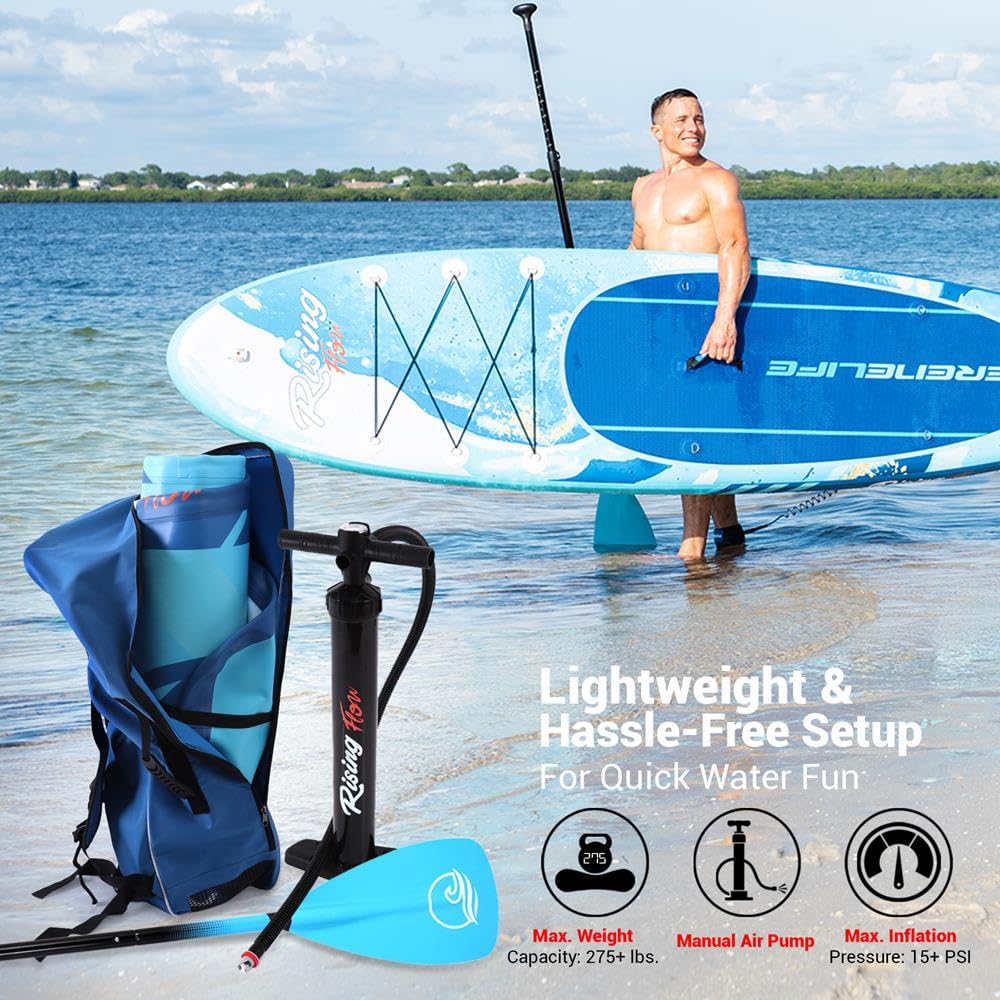 SereneLife Inflatable Stand Up Paddle Board - Wide Stable SUP for Adults & Kids with Non-Slip Deck | Includes Premium Paddle Board Accessories, Carry Bag, Dual Action Pump, Paddle & Ankle Leash | Perfect for Lakes, Oceans & Family Water Sports