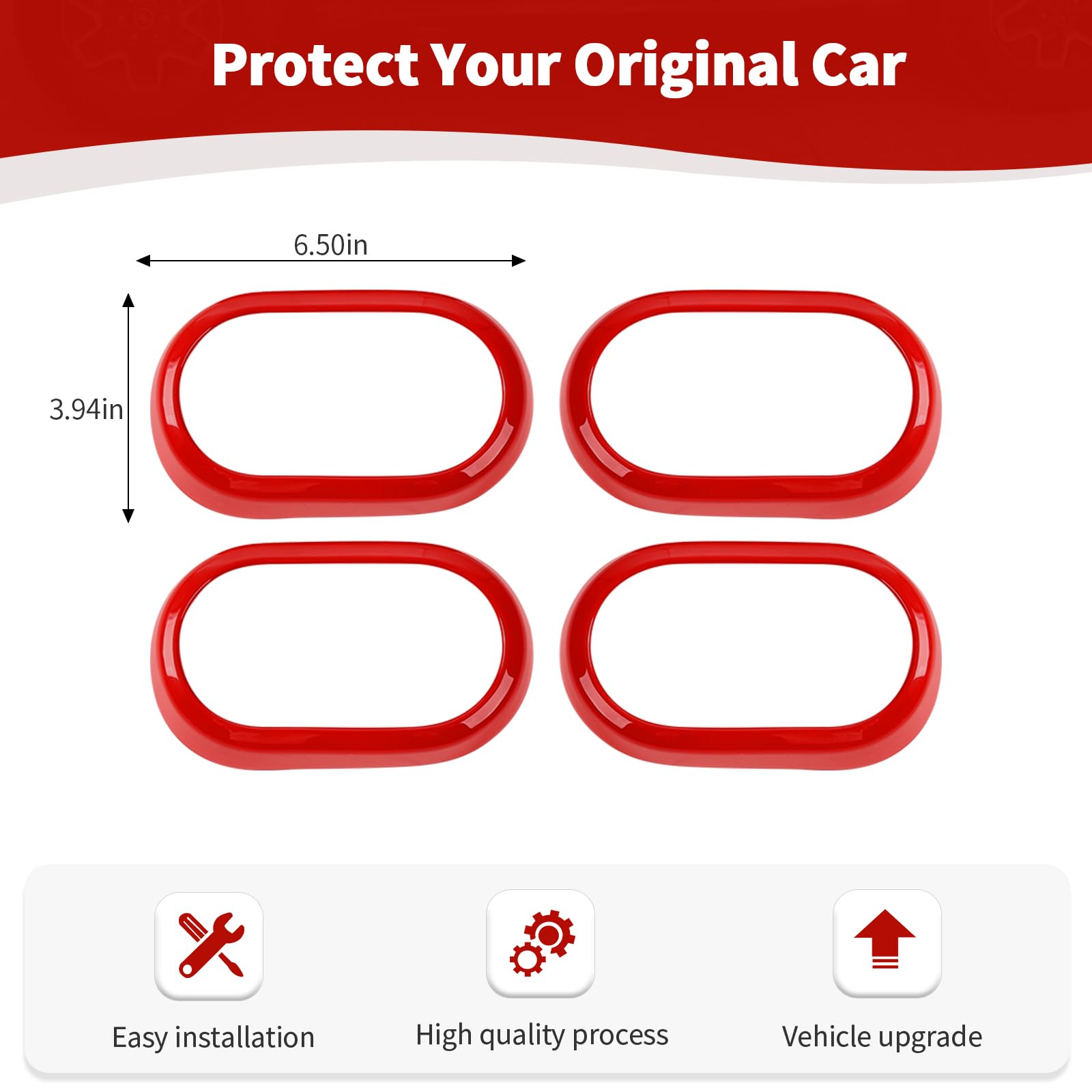 RT-TCZ Red Inner Door Handle Trim Cover for Jeep Wrangler JK JKU (2007-2010) - 4pcs Interior Accessories | Compatible with Sport, X, Sahara & Rubicon Models | Enhance Interior Style & Protection