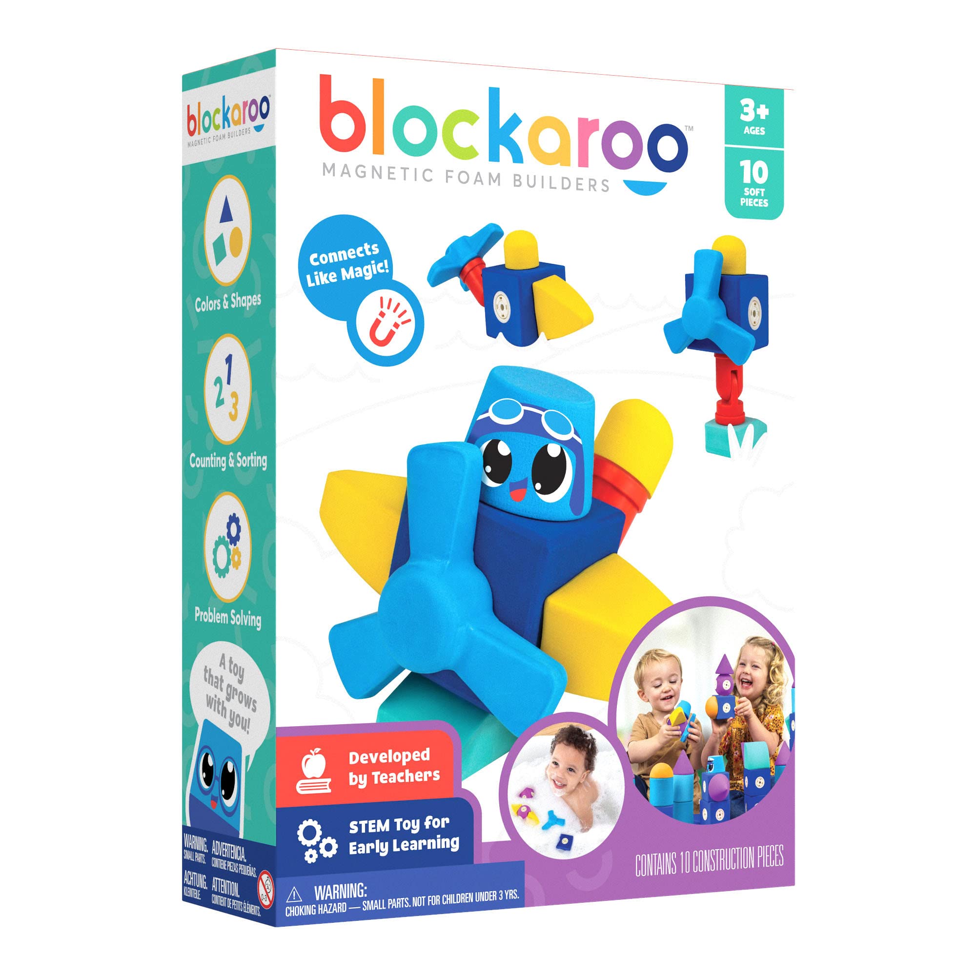 Magnetic Foam Building Blocks for Kids - STEM Educational Toys for Toddlers & Preschoolers Ages 3-6, Bath Toys for Boys & Girls, Airplane Construction Set - Perfect for Classroom Learning, Bathtime Play & Early Engineering Skills Development