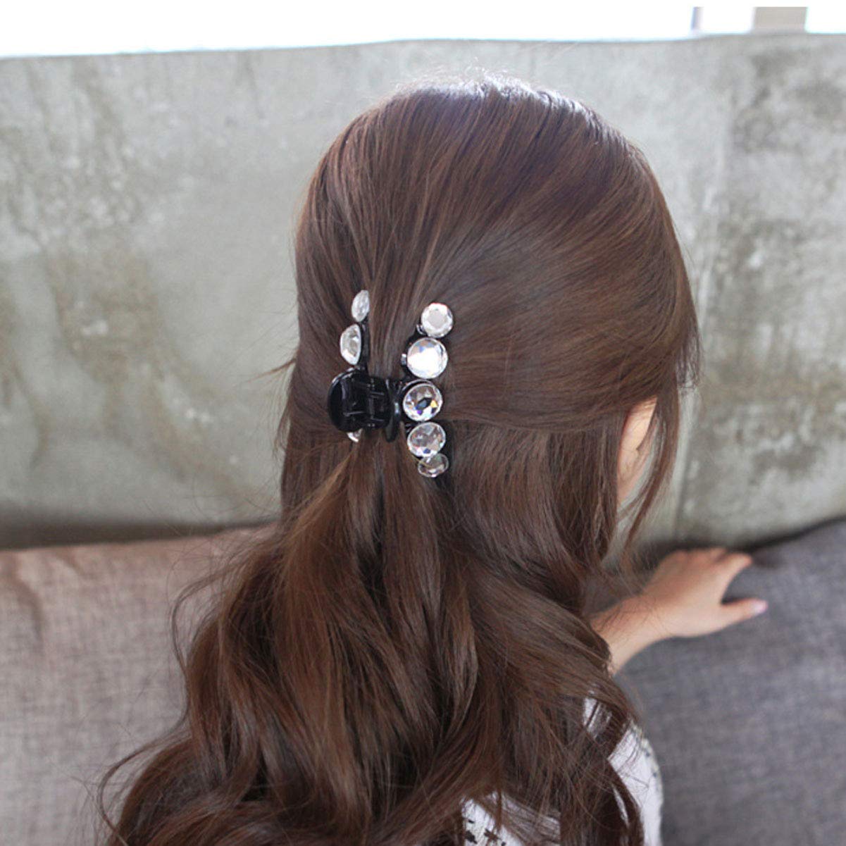 2 Pcs Clear Shining Rhinestone Crystal Hair Claw Clips - Strong Grip Plastic Jaw Clamps Hair Accessories for Women (White + Champagne) - Perfect for Parties, Weddings & Everyday Hairstyles