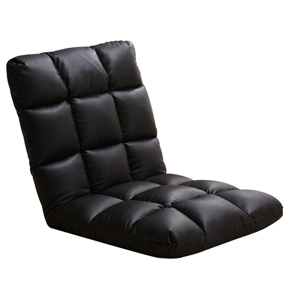 Modern Foldable Leather Floor Sofa Bed - Convertible Gaming & Leisure Sofa with 2 Pillows, Black - Perfect for Living Room, Bedroom & Home Theater Lounging