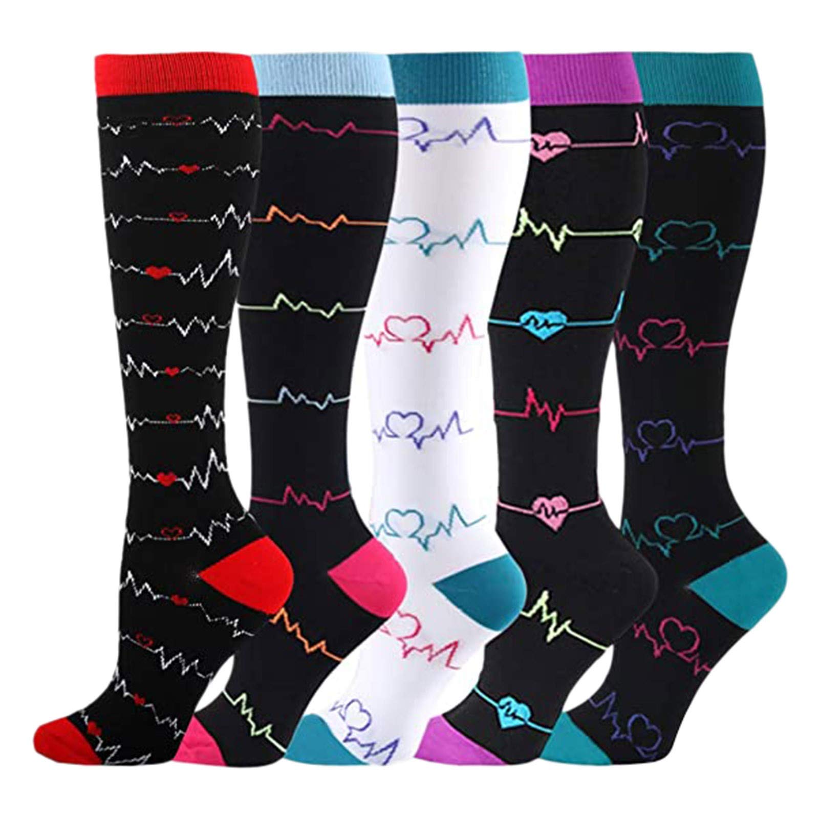 Unisex Wide Calf Compression Socks - 5 Pairs for Sports, Running & Recovery - Perfect for Athletes, Travel & Circulation Support
