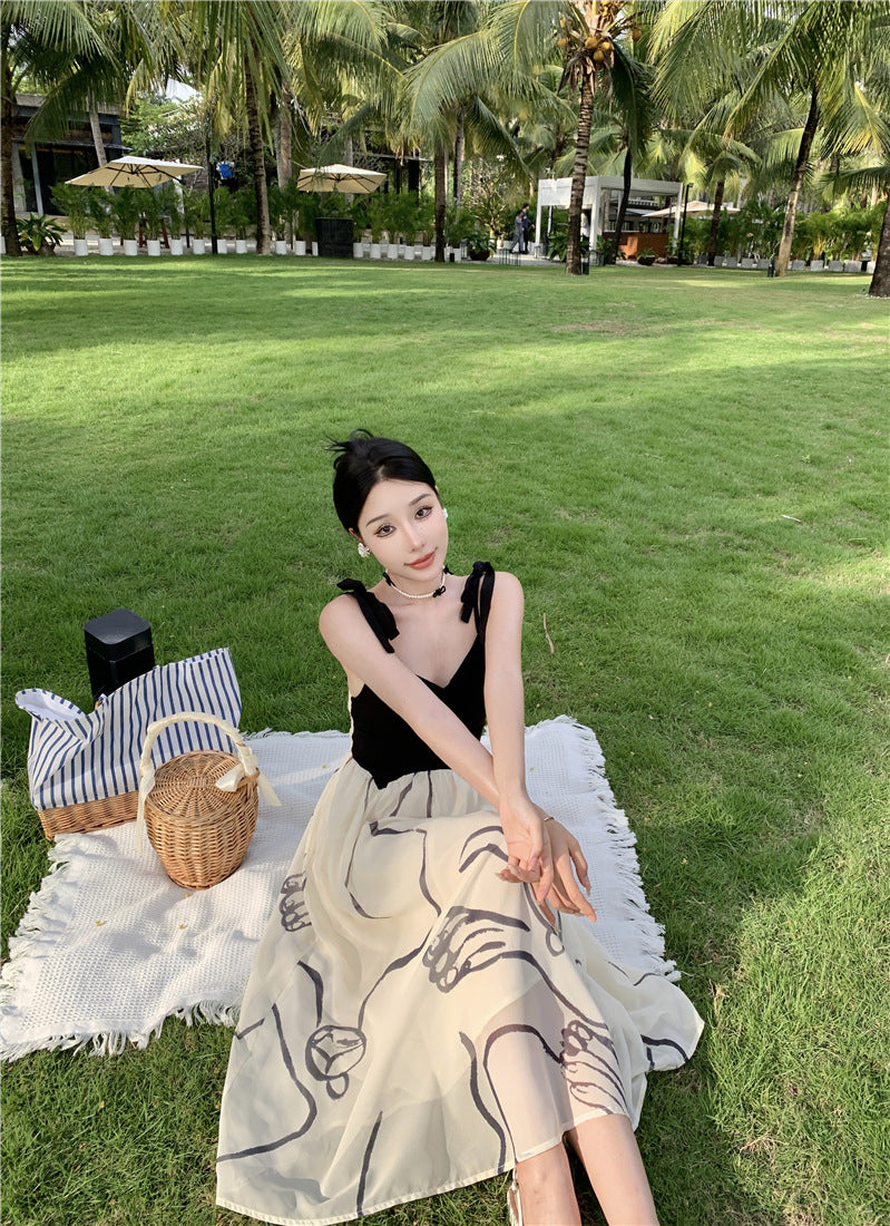 2023 Summer Women's Black and White Printed Beach Skirt - Long Flowy Maxi Skirt for Seaside Vacation, Swim Cover Up, Boho Dress Size 70 - Perfect for Beach Holidays, Pool Parties and Tropical Getaways
