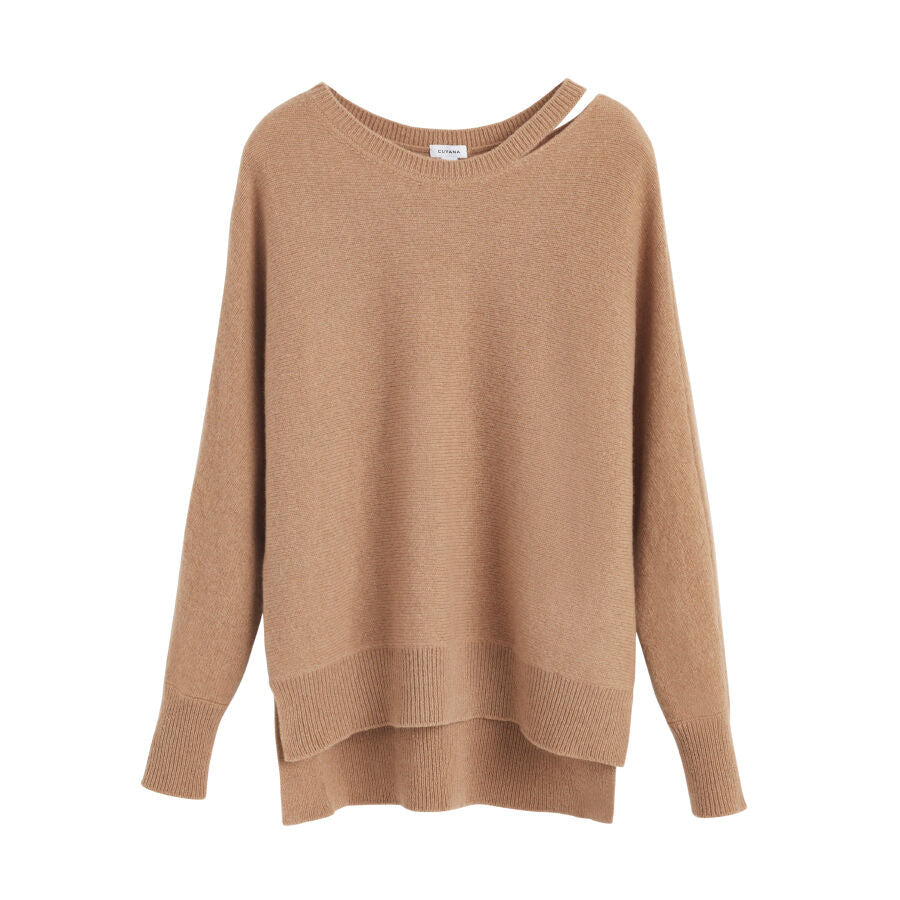 Eco-Friendly Recycled Cashmere Split Neck Sweater for Women - Soft & Sustainable Winter Pullover for Casual Wear & Office Outfits
