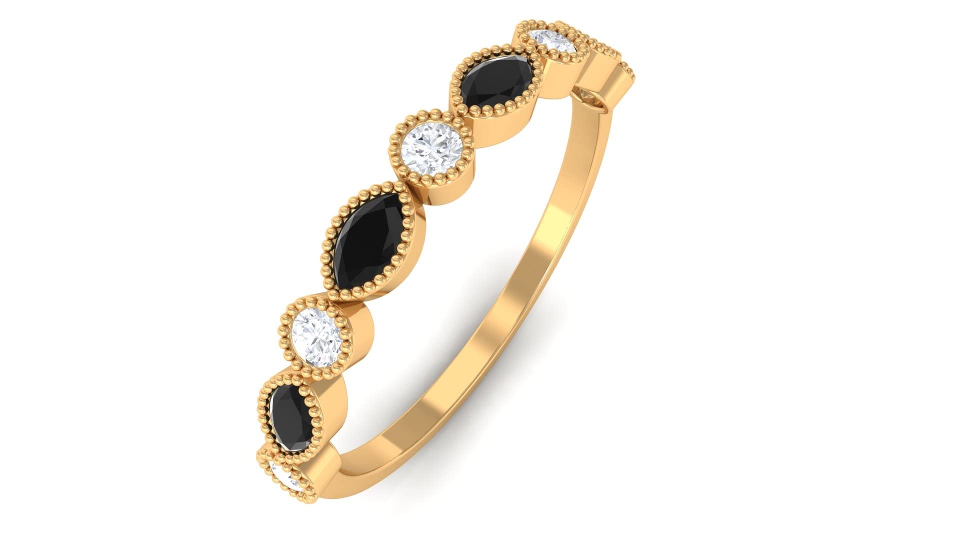 3/4 CT Black Spinel and Diamond Ring - 14K Solid Gold Semi Eternity Band, Beaded Wedding Band, Anniversary Gift for Her - Perfect for Engagement, Valentine's Day & Special Occasions