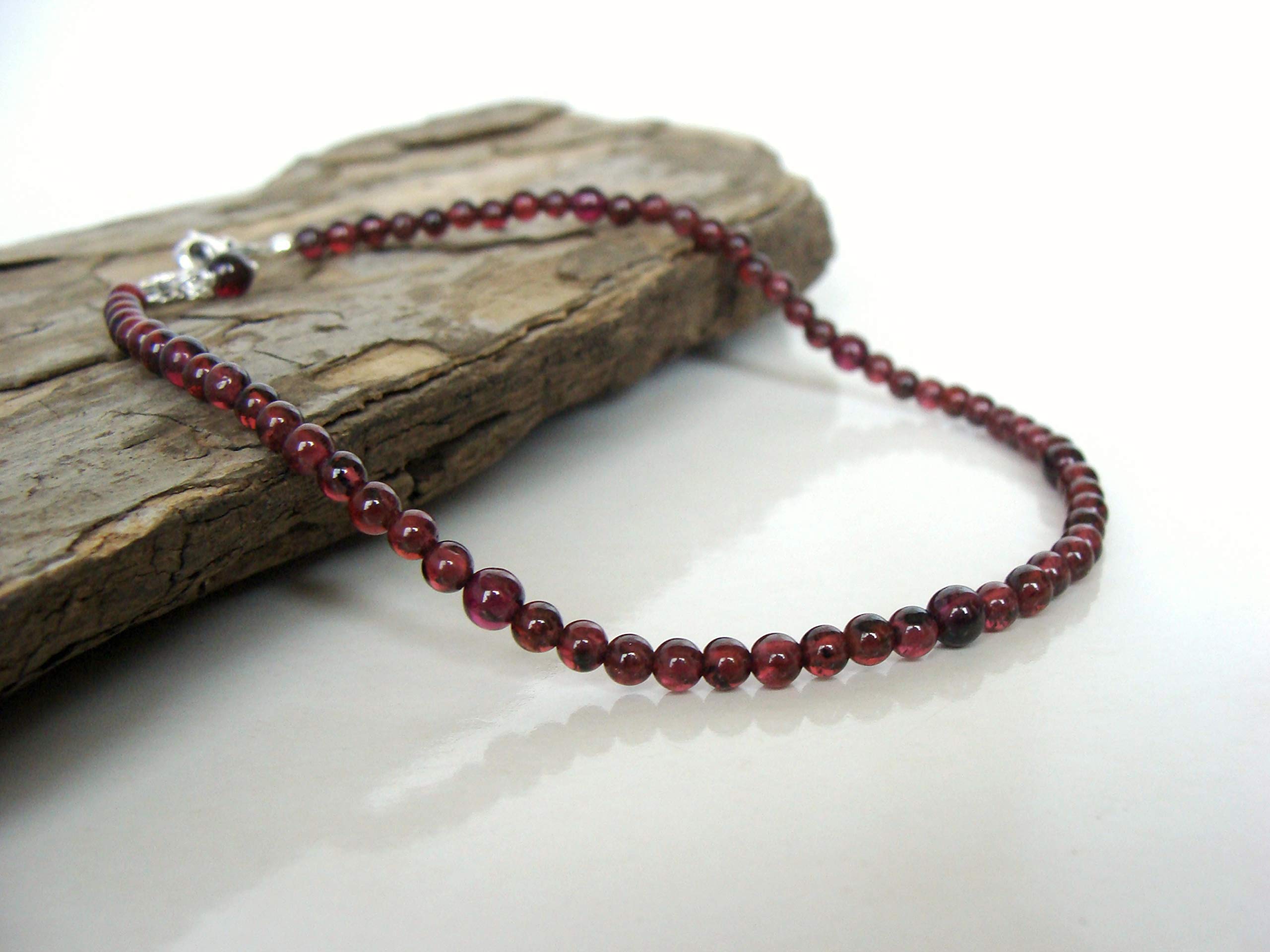 Handmade Garnet Gemstone Bead Anklet with Sterling Silver - Adjustable 9-10 Inches | Perfect for Beach, Summer & Boho Style Outfits by Let Loose Jewelry