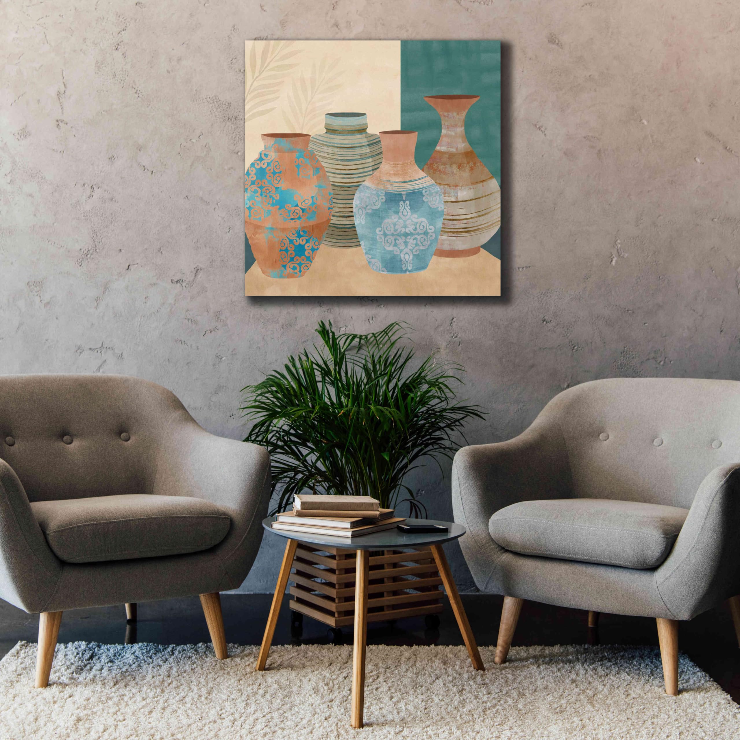 Flora Kouta 'Earthenware Pots II' Graffiti Giclee Canvas Wall Art Print - 37x37 Inches Modern Home Decor for Living Room, Bedroom & Office