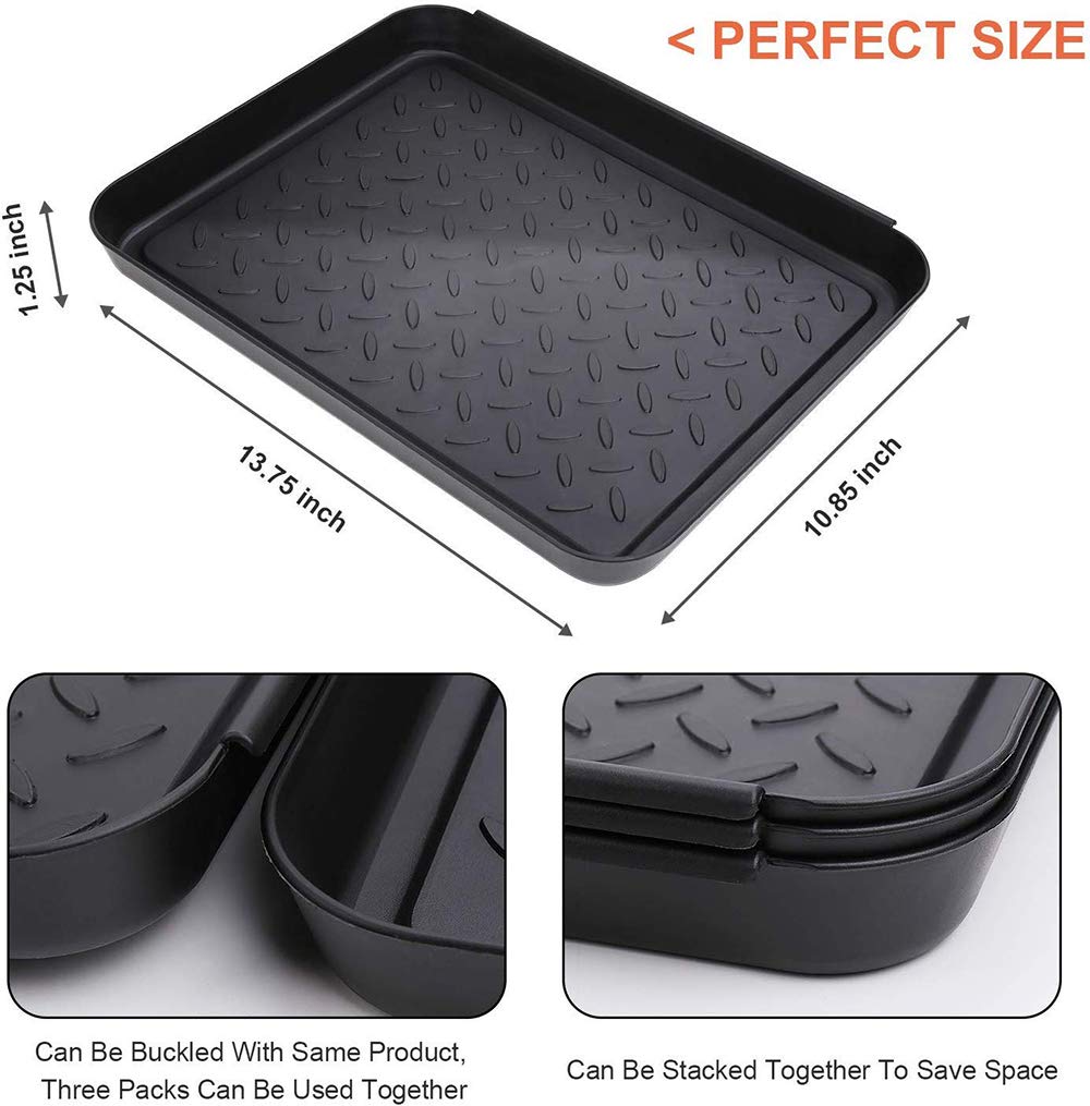 **3-Pack Waterproof Boot Tray for Entryway - 13.7x10.6x1.2 Inch Plastic Shoe Mat with Raised Lip - Multi-Use as Dog Food Mat, Pet Water Tray, Shoe Drying Mat & Trash Can Mat - Ideal for Indoor & Outdoor Use in Mudrooms, Garages & Pet Areas**