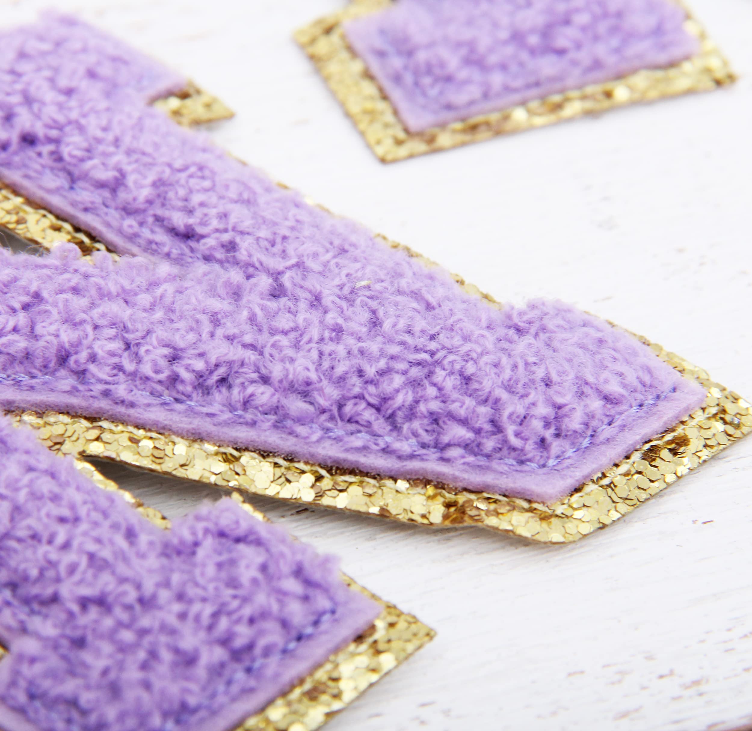 3 Pack Lavender Chenille Iron-On Glitter Varsity Letter Patches - 5cm Tall 
