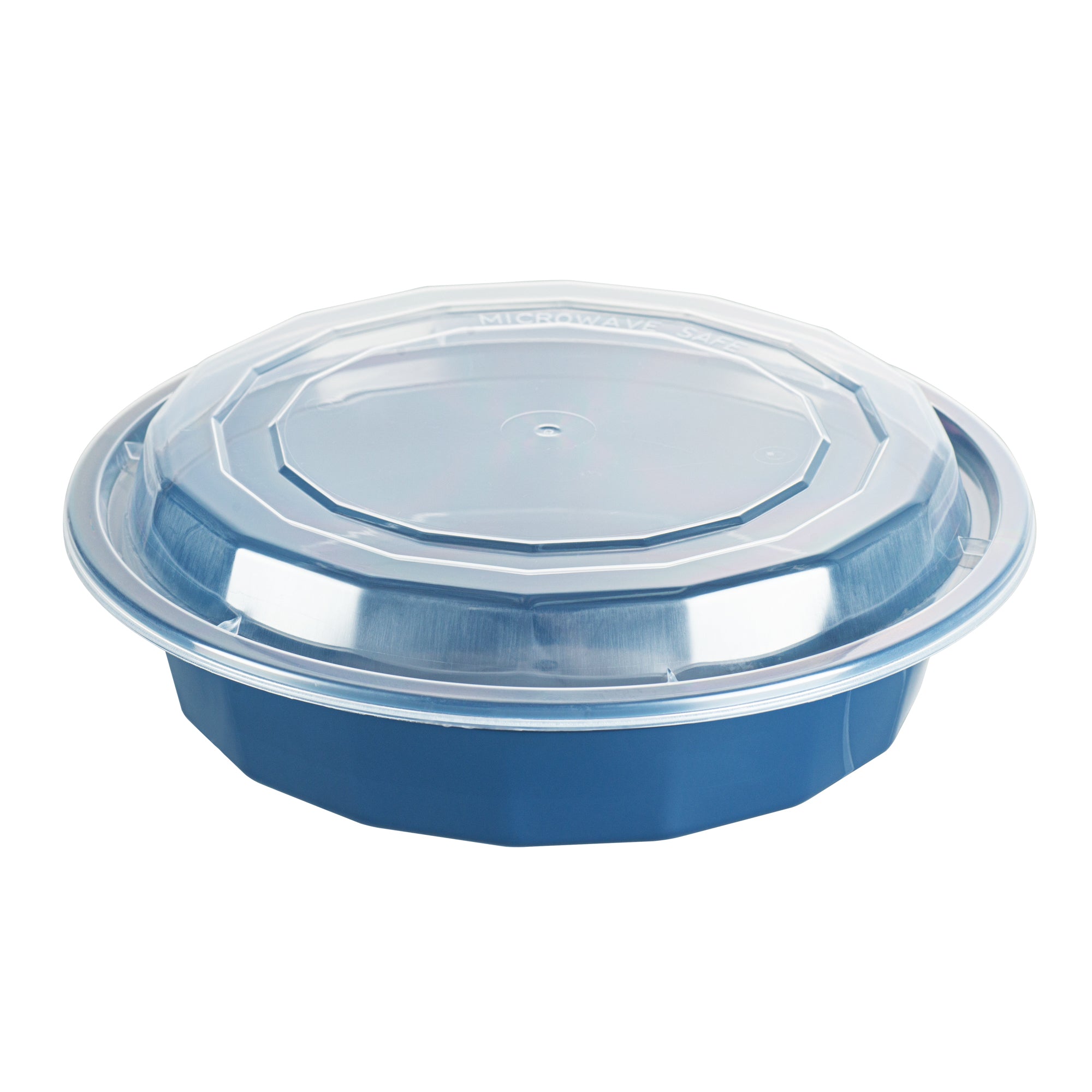 24 oz Round Midnight Blue Plastic Food Storage Containers with Clear Lids - Microwave Safe, 7.25