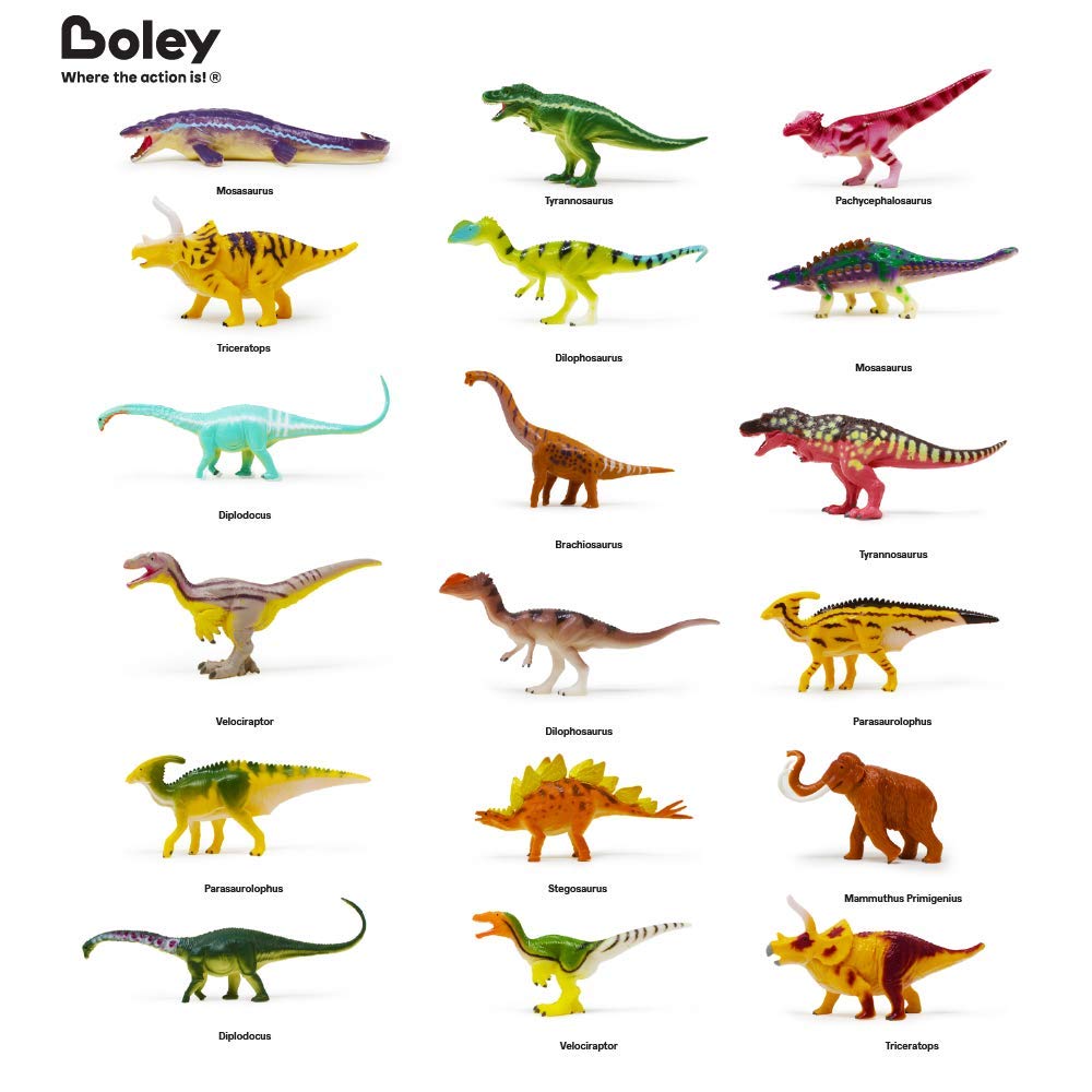 Boley 18-Piece 4 Inch Dinosaur Toy Set - Realistic Educational Dinosaur Figures for Kids - Includes Mammoth & Prehistoric Animals - STEM Learning Toys for Boys & Girls Ages 3+ - Perfect for Classroom, Birthday Party Favors & Imaginative Play