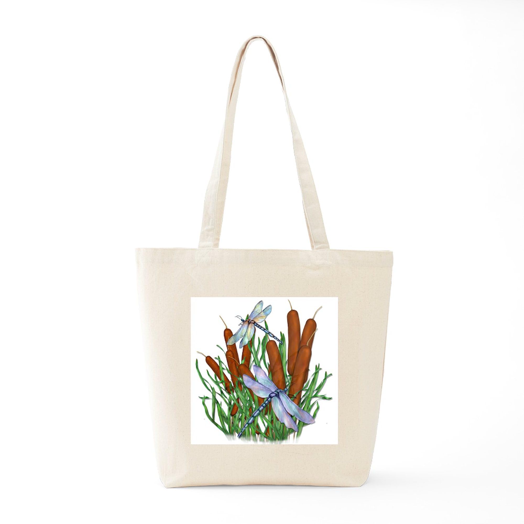 Dragonfly & Cattails Canvas Tote Bag - Eco-Friendly Reusable Shopping Bag for Groceries, Beach, Work & Daily Use