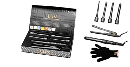 LUV 8-Piece Interchangeable Hair Curler and Styling Iron Set for Beach Waves, Loose Curls & Sleek Straightening - Perfect for Home Styling, Travel & Salon-Quality Looks