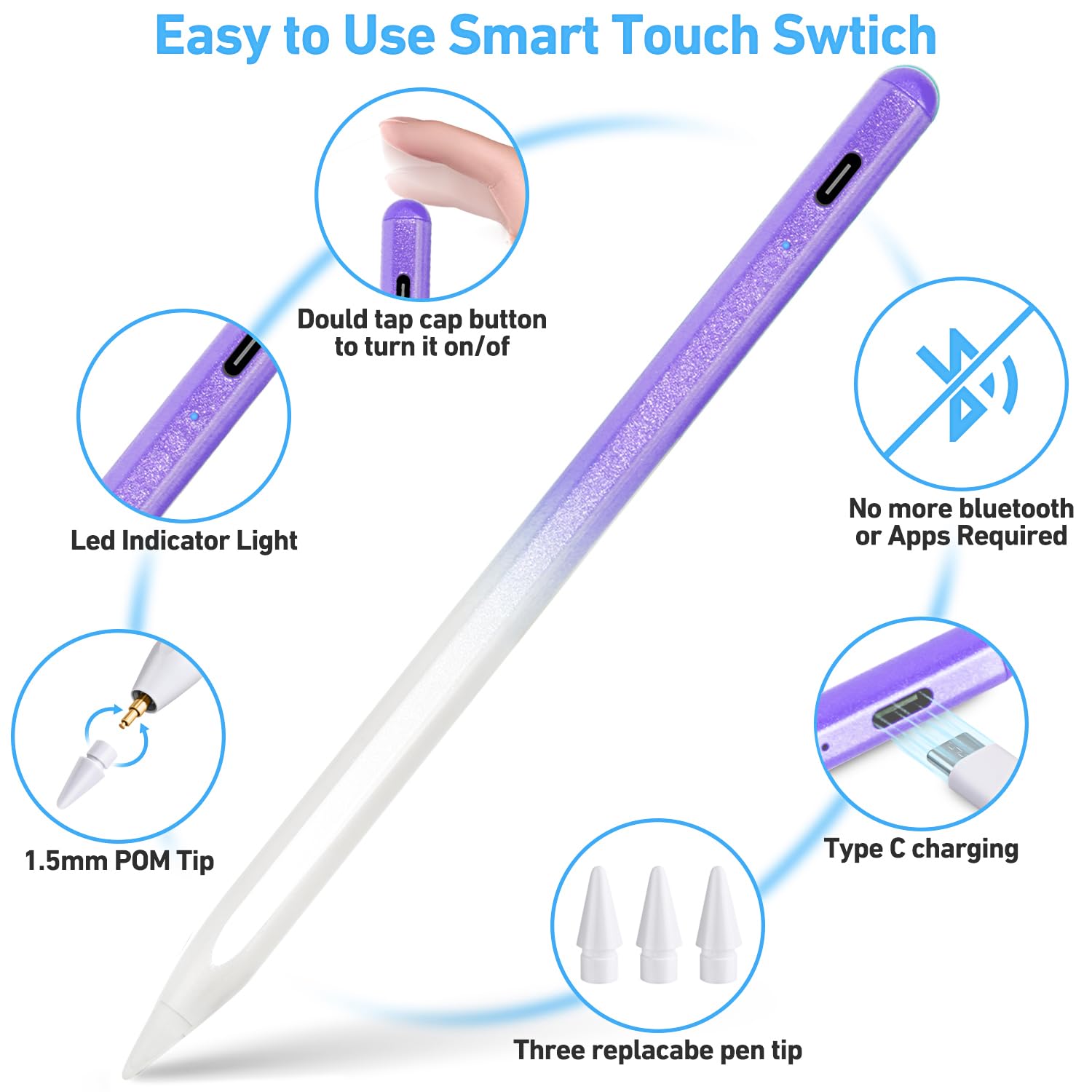 Premium Stylus Pen for iPad Pro/Air/Mini (2018-2022) - Fast Charging Active Pencil with Palm Rejection, Tilt Sensor & Magnetic Attachment | Perfect for Digital Art, Note-Taking & Professional Work