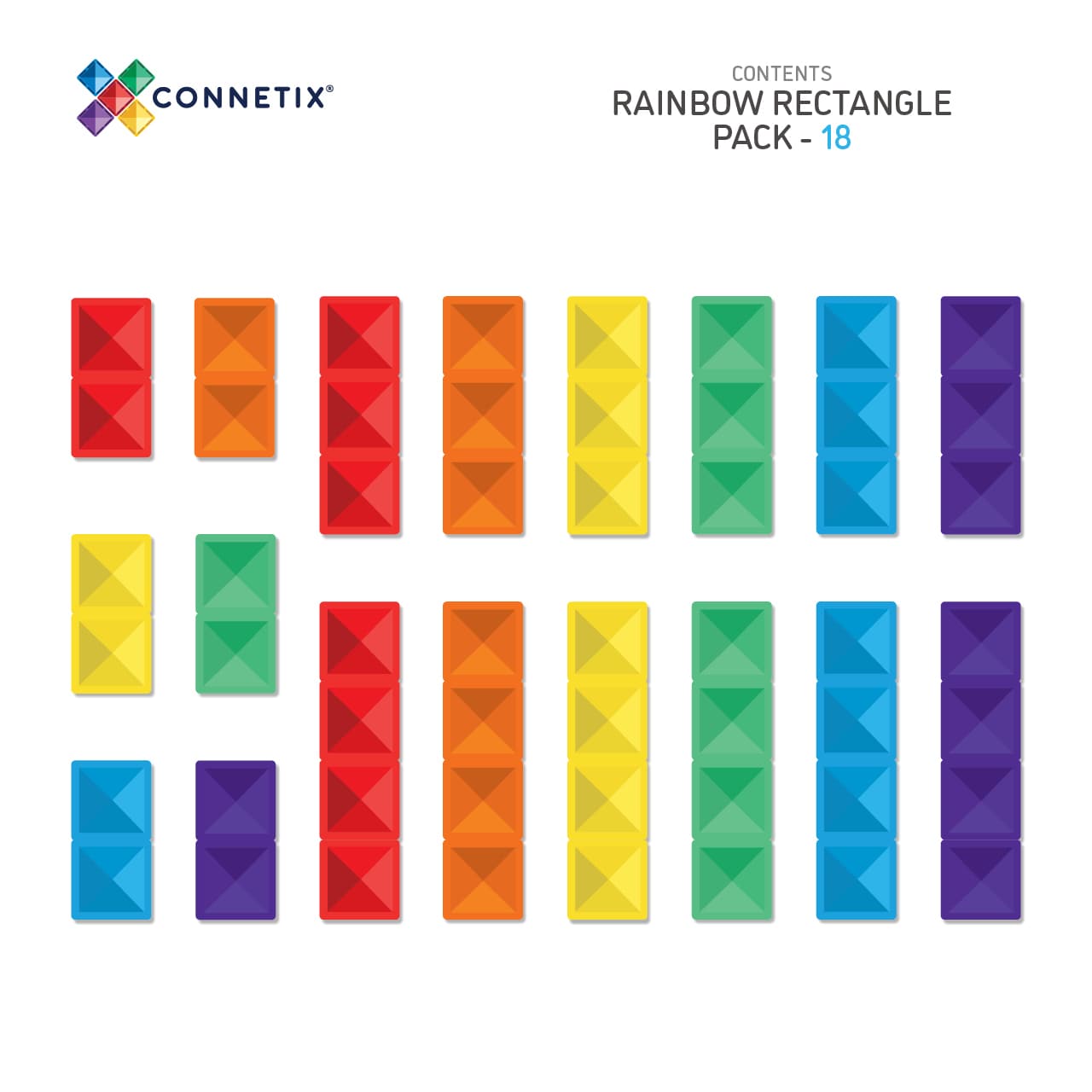 Connetix Magnetic Tiles - 18 Piece Rainbow Rectangle Building Set for Kids, STEM Educational Toys | Perfect for Creative Play, Classroom Activities & Birthday Gifts