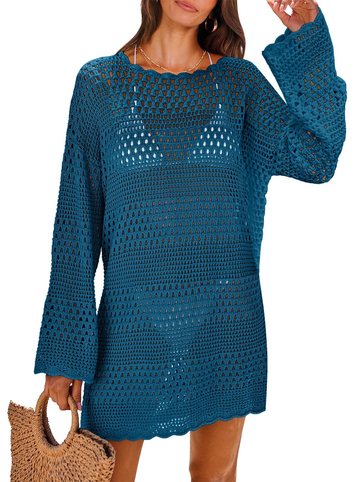 ANRABESS Women's Crochet Swim Cover Up - Sexy Mesh Knit Beach Dress for Summer 2025 | Bathing Suit Cover, Swimwear & Vacation Outfit | Perfect for Poolside, Beach Getaways & Tropical Vacations