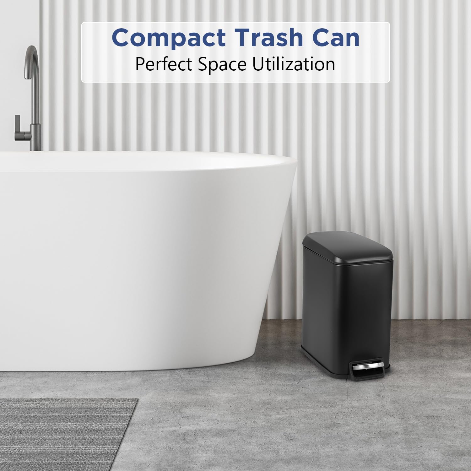 Best Small Trash Can with Lid - 1.3 Gallon (5L) Step Pedal Garbage Bin with Removable Bucket for Bathroom, Bedroom, Kitchen & Office - Space Saving Design for Tight Spaces - Ideal for Home, Office & Dorm Use (Black)