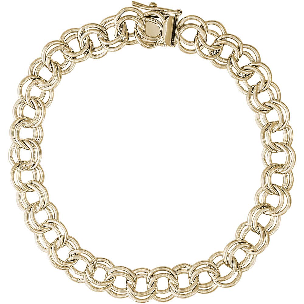 Rembrandt Double Link Curb Charm Bracelet in Gold or Sterling Silver - 7