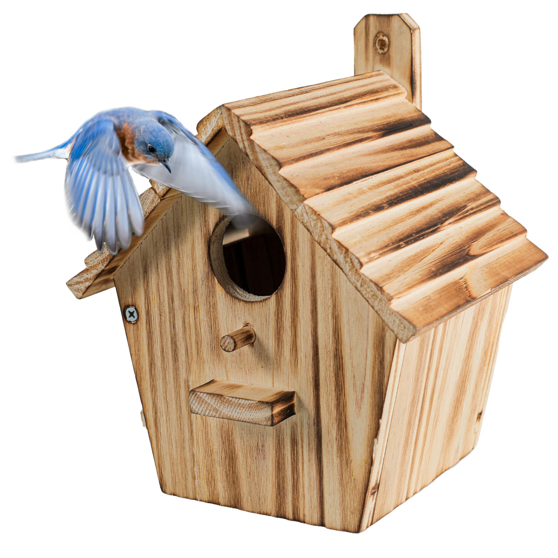 Wooden Bird House for Outside - Finch, Bluebird & Cardinals Hanging Birdhouse with Pole - Rustic Garden Decor for Country Cottages & Backyards (B8) | Perfect for Outdoor Wildlife Observation & Nature Lovers
