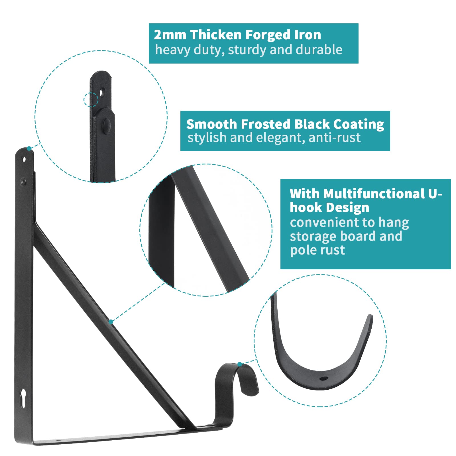 Heavy Duty Closet Bracket Support - Black Wall Mounted Shelf & Rod Brackets (2 Pack) - Perfect for Closet Organization, Laundry Room Storage & Garage Shelving