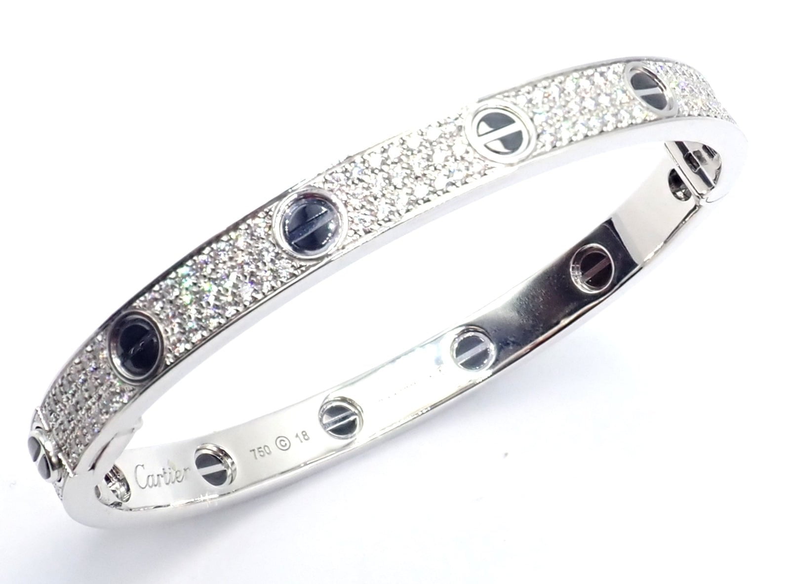 Authentic Cartier Love 18K White Gold Diamond Pave Ceramic Bracelet Size 18 with Certificate - Luxury Jewelry Gift for Anniversary & Special Occasions