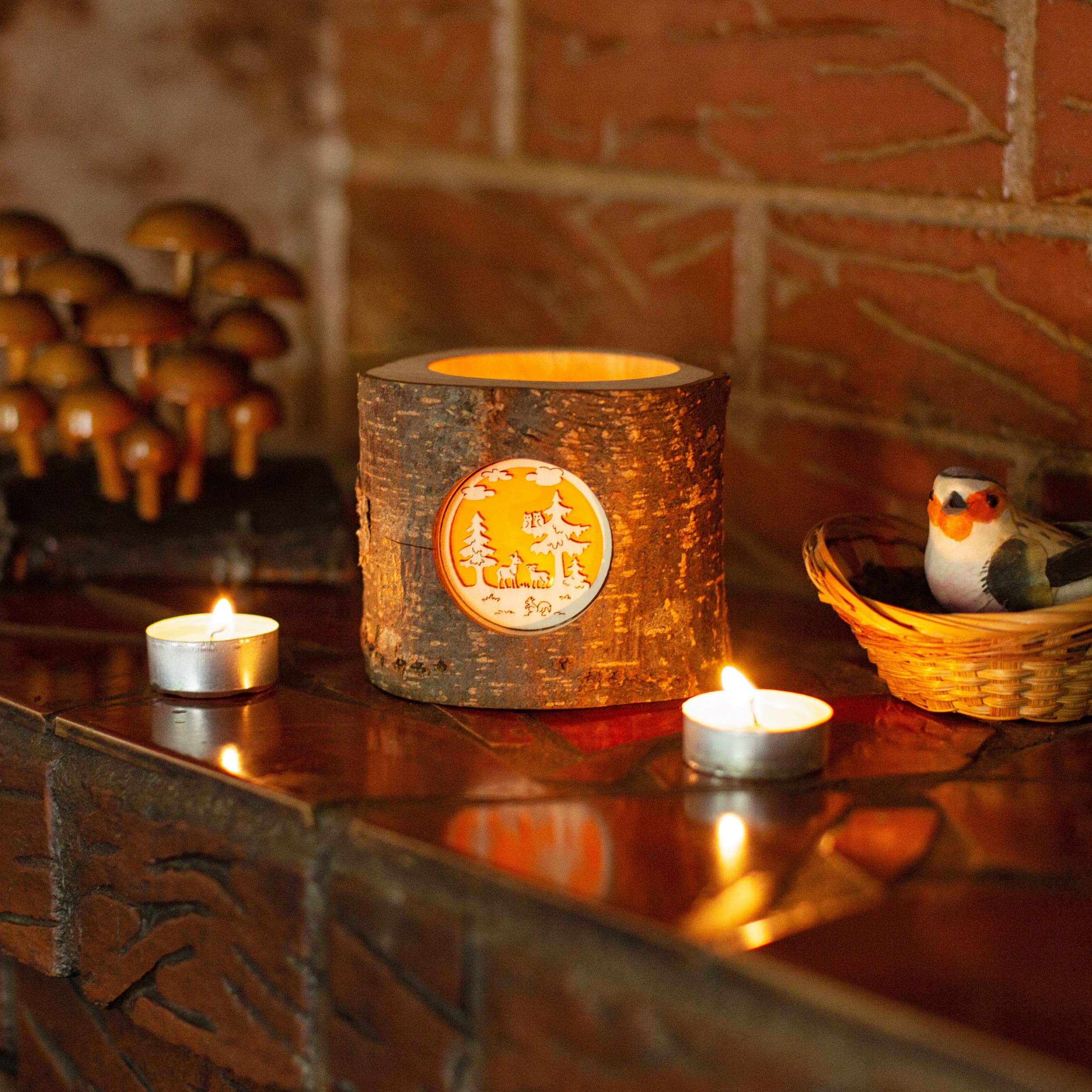 Handmade Wooden Tealight Candle Holder - Rustic Christmas Decor for Home, Gifts for Women, Mum & Grandma - Perfect for Holiday Tablescapes, Cozy Winter Nights & Festive Home Decor