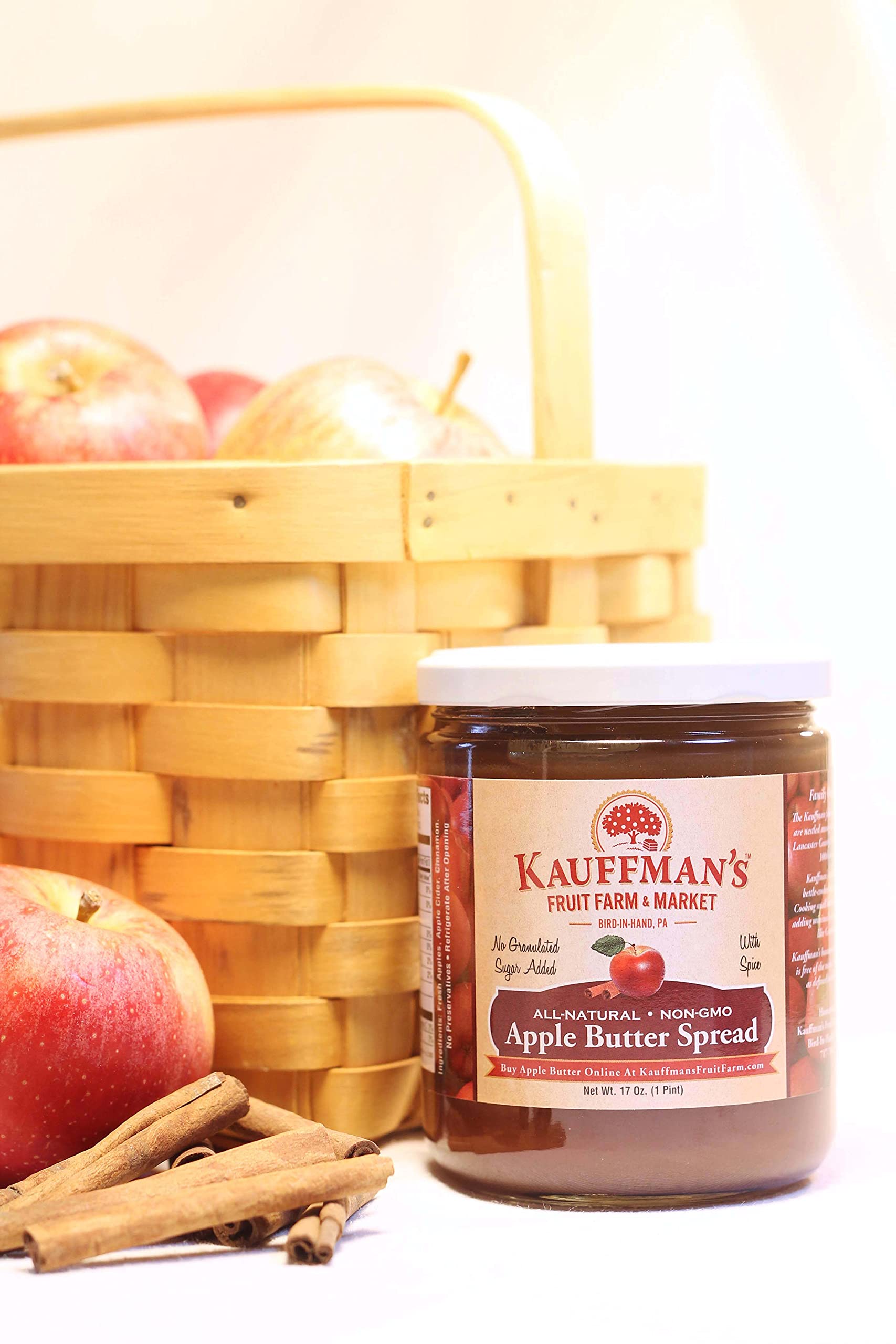 Kauffman Orchards Homemade Apple Butter Spread - No Sugar Added, 17 Oz (Pack of 12) | Gluten-Free, Vegan-Friendly Fruit Preserve for Toast, Pancakes & Baking | Perfect Breakfast Spread & Gift Idea