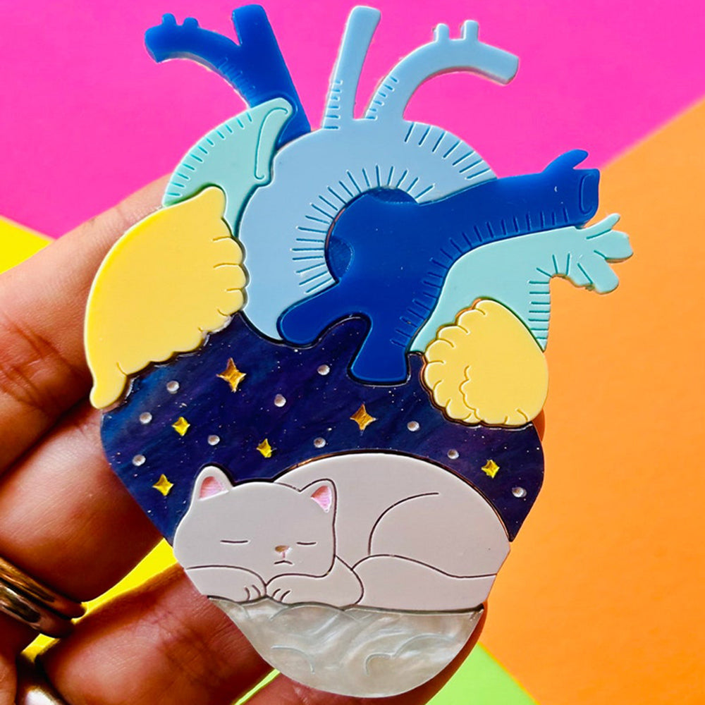 Anatomical Hearts Collection - You Live Here Cat & Dog Acrylic Brooch Pin by Makokot Design - Perfect for Pet Lovers, Fashion Accessories & Gift Giving