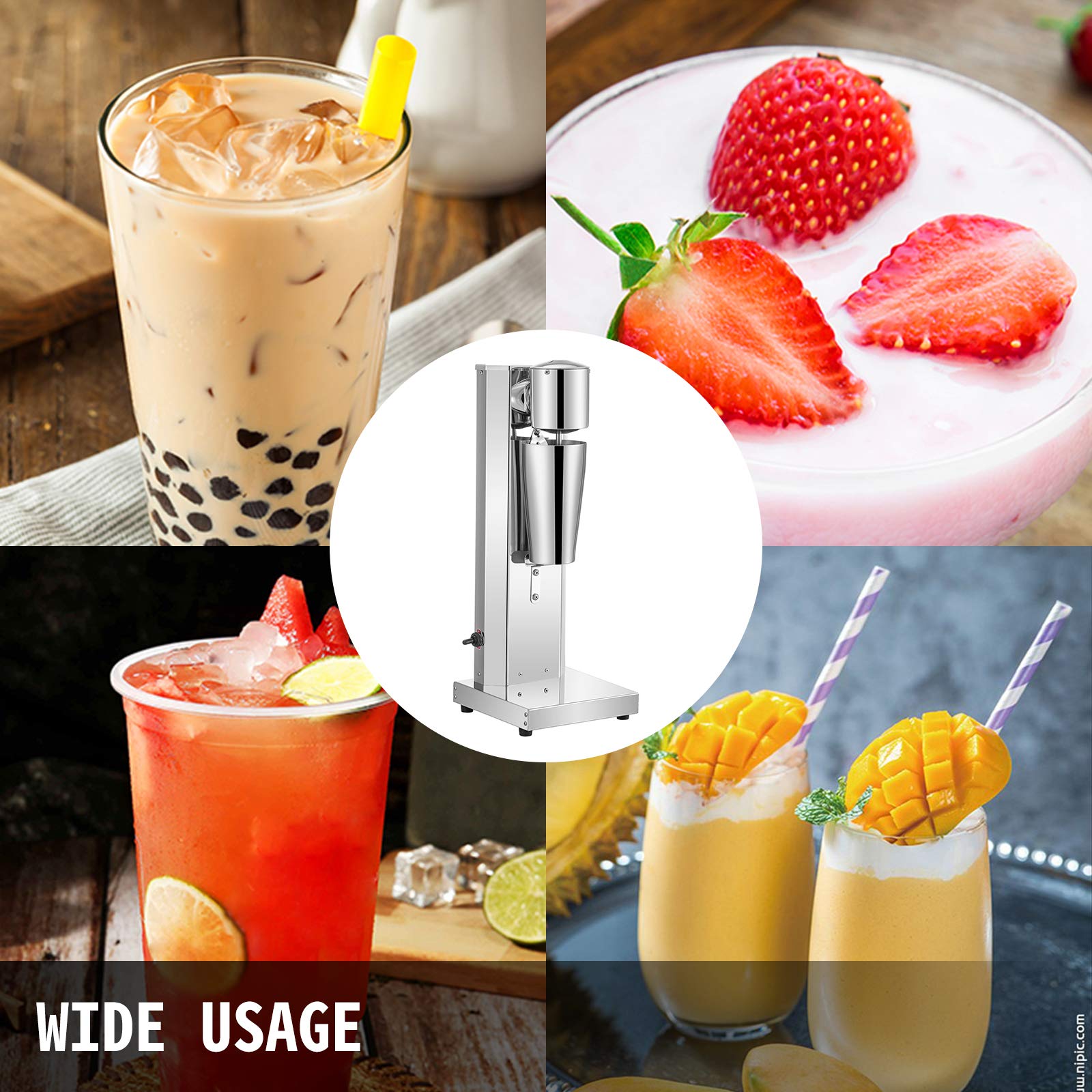 VEVOR Commercial Milkshake Maker Machine - 180W Stainless Steel Electric Shake Mixer with 800ml Cup, 2-Speed Adjustable for Thick & Creamy Milkshakes - Perfect for Ice Cream Shops, Diners, Cafes & Home Use