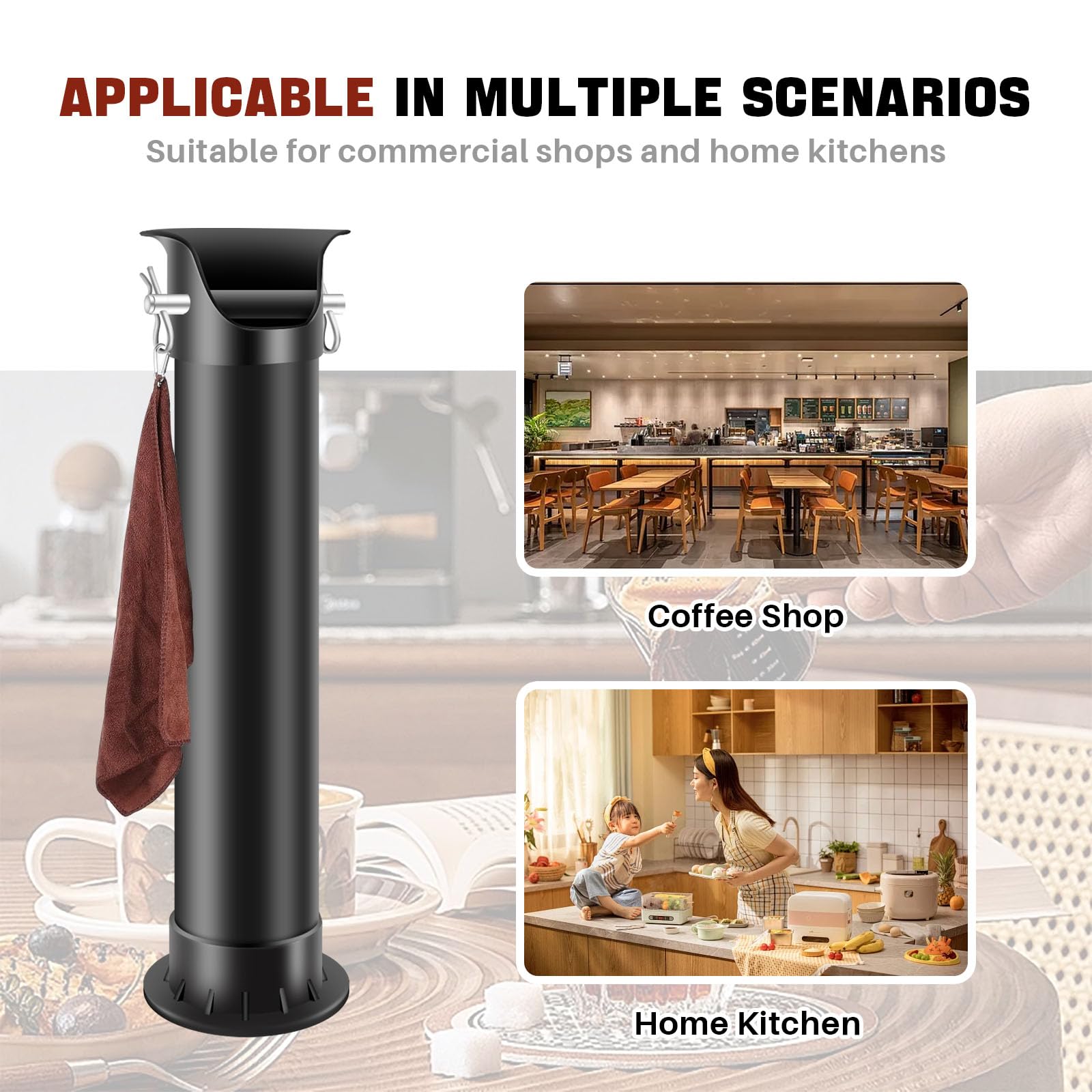 Professional Espresso Coffee Knock Box for Baristas - Heavy Duty Commercial Espresso Grounds Bin with Removable Garbage Bags & Cleaning Towels - Perfect for Coffee Shops, Restaurants & Home Baristas