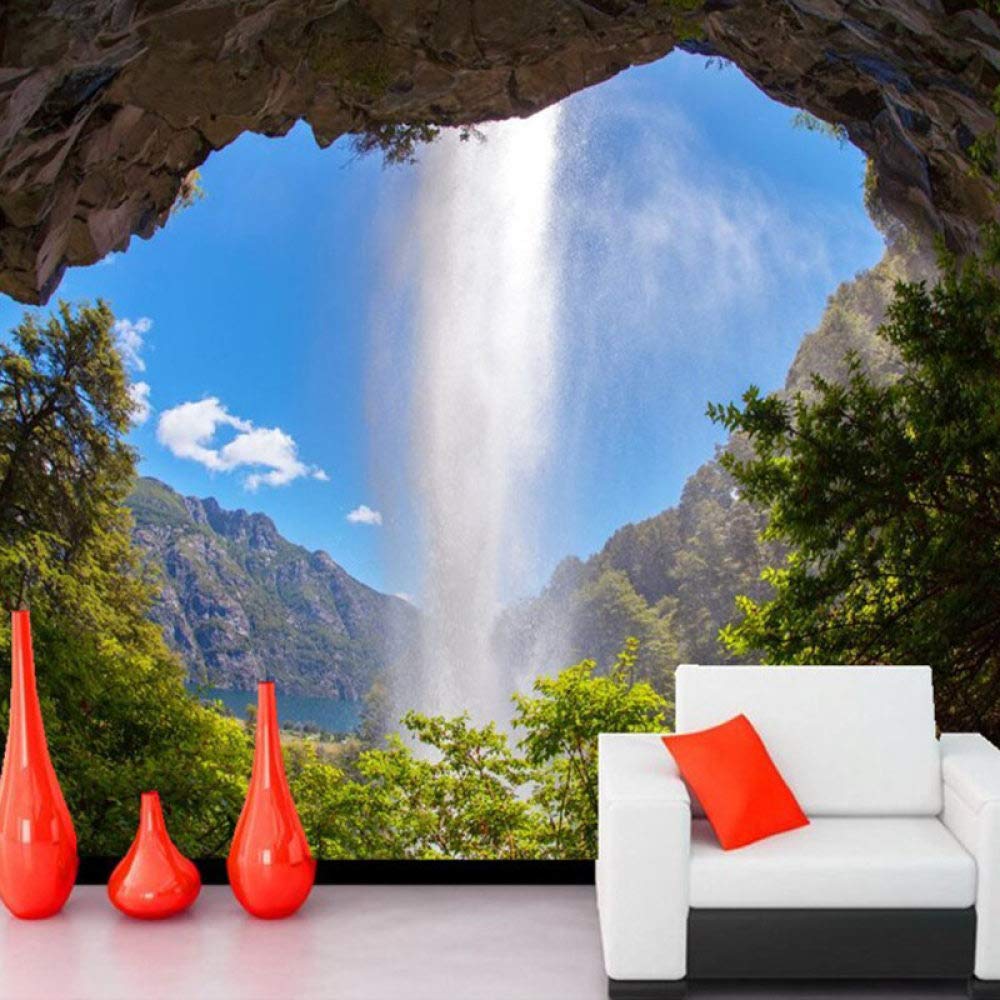 Peel and Stick Wallpaper - Blue Sky Waterfall Mountain Landscape Self-Adhesive Vinyl Mural | Removable Contact Paper for Home Decor, Bedroom, Living Room, Office | Easy DIY Wall Covering