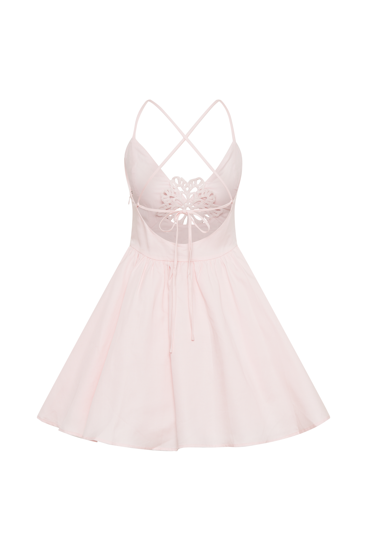 Muriel Cotton Mini Dress With Crochet Details in Powder Pink | Summer Boho Chic Dress for Beach, Vacation & Date Nights