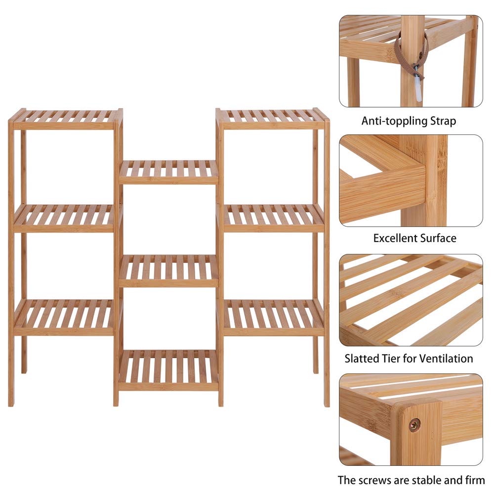 Premium 9-Tier Bamboo Plant Stand - Heavy Duty 100% Natural Bamboo Shelf for Indoor/Outdoor Plants, Flowers & Decor (96x90x33cm) - Perfect for Balcony, Garden, Living Room & Office Organization