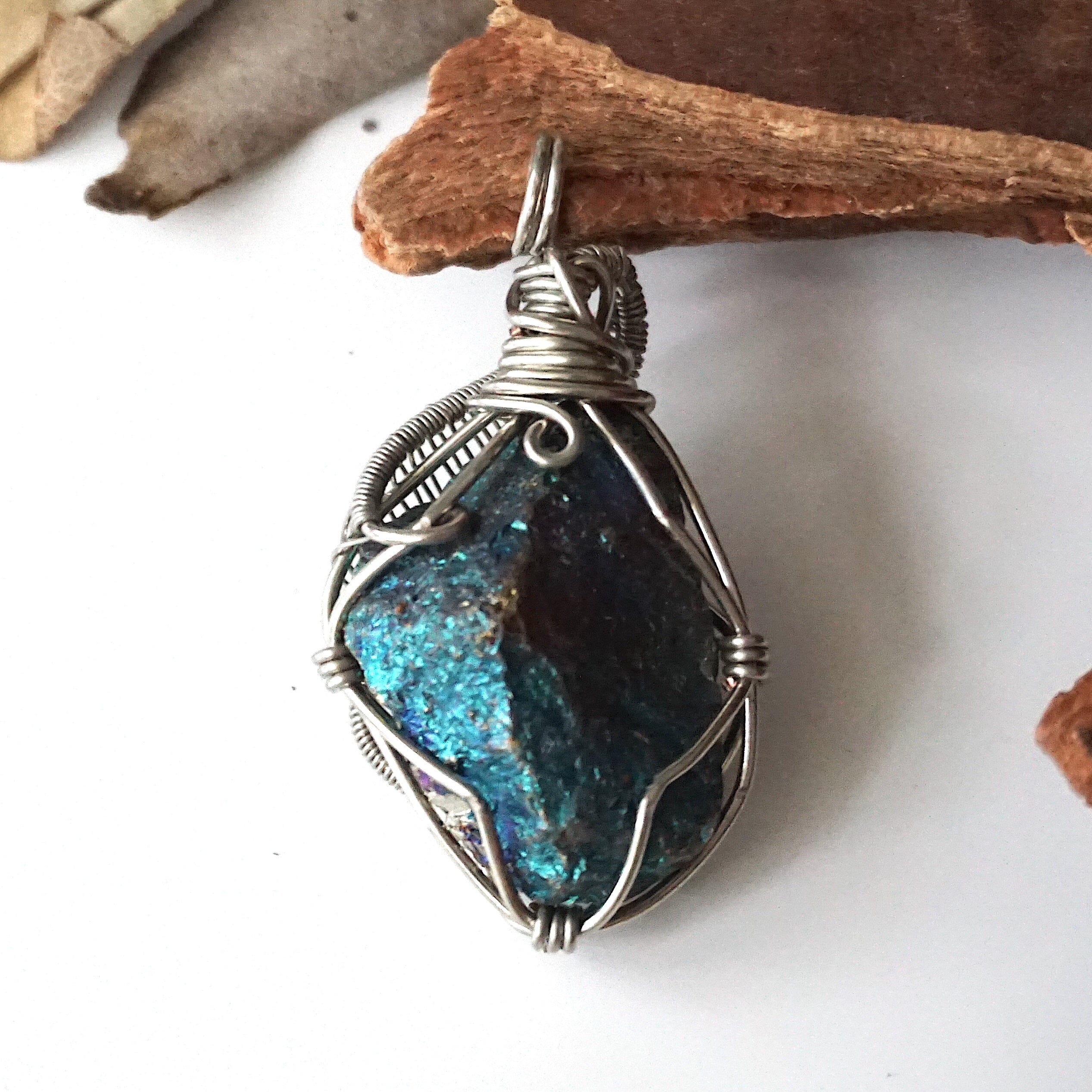 Raw Peacock Ore Necklace for Men - Natural Bornite Pendant Jewelry | Spiritual Healing, Meditation & Boho Fashion Accessory