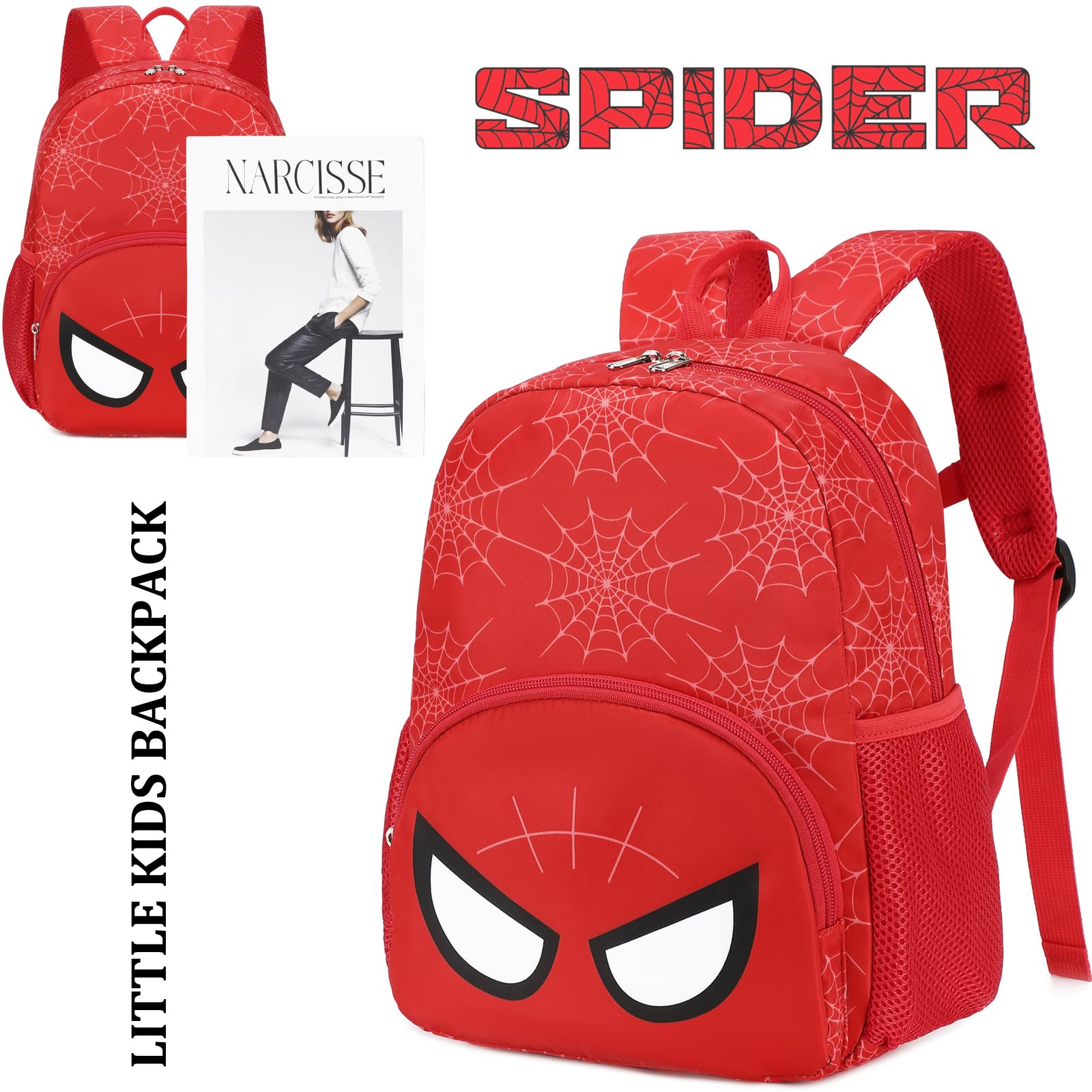 **JIANYA Spider Toddler Backpack for Boys & Girls - Lightweight Mini Kids Backpack with Adjustable Chest Strap - Cute Preschool Backpack for Daycare, Travel & Outdoor Adventures (Black)**