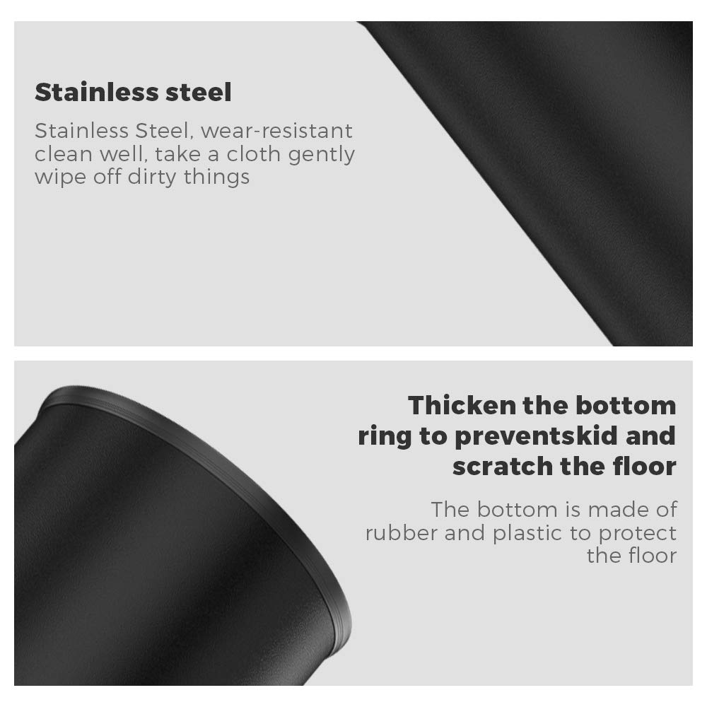 Stainless Steel Trash Can with Lid - 9L for Kitchen, Bathroom & Bedroom