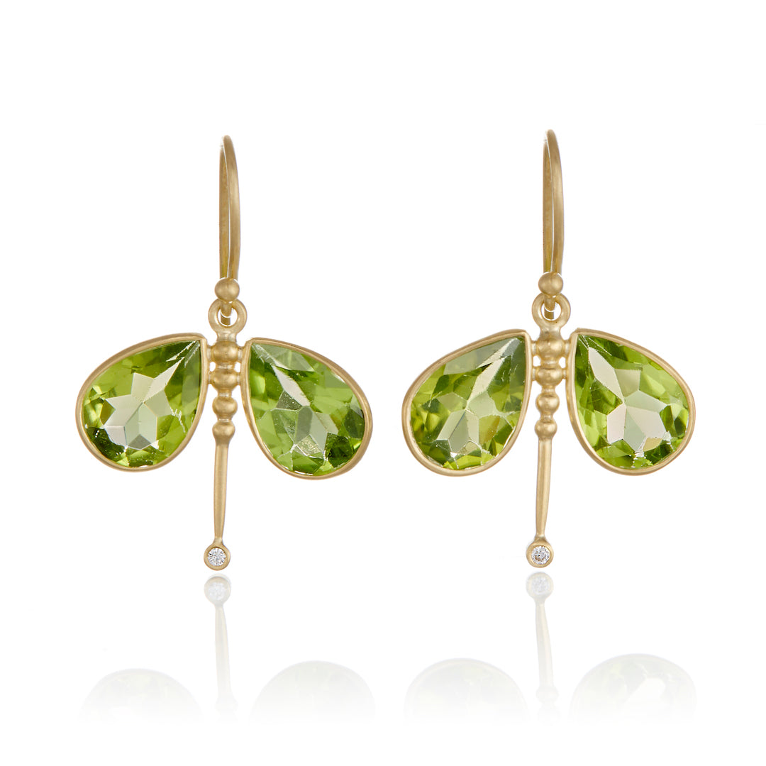 Peridot Dragonfly Drop Earrings – Dainty Green Gemstone Jewelry for Women, Perfect for Weddings, Parties & Everyday Wear