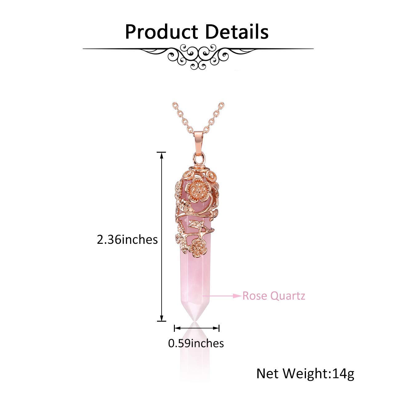 Jovivi 2-Piece Chakra Healing Crystal Necklace Set - Natural Clear Quartz Wire Wrapped Necklace & Rose Gold Flower Rose Quartz Pointed Crystal Pendant | Spiritual Healing, Meditation, Yoga, Energy Balancing Jewelry Gift