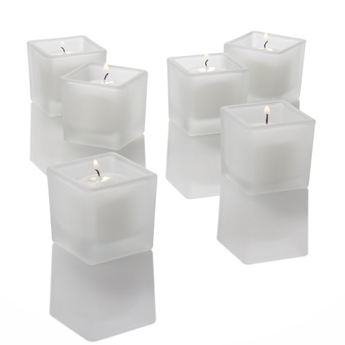 Richland Set of 72 Frosted Square Votive Holders & 72 White Unscented Votive Candles - Perfect for Weddings, Parties, and Home Decor