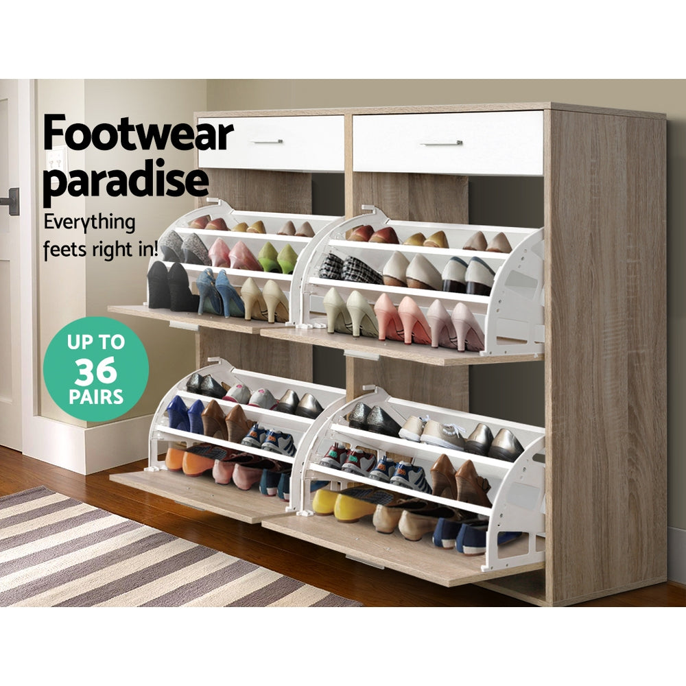 2-Tier Wooden Shoe Storage Cabinet - Space Saving Shoe Organizer for Entryway, Closet & Bedroom