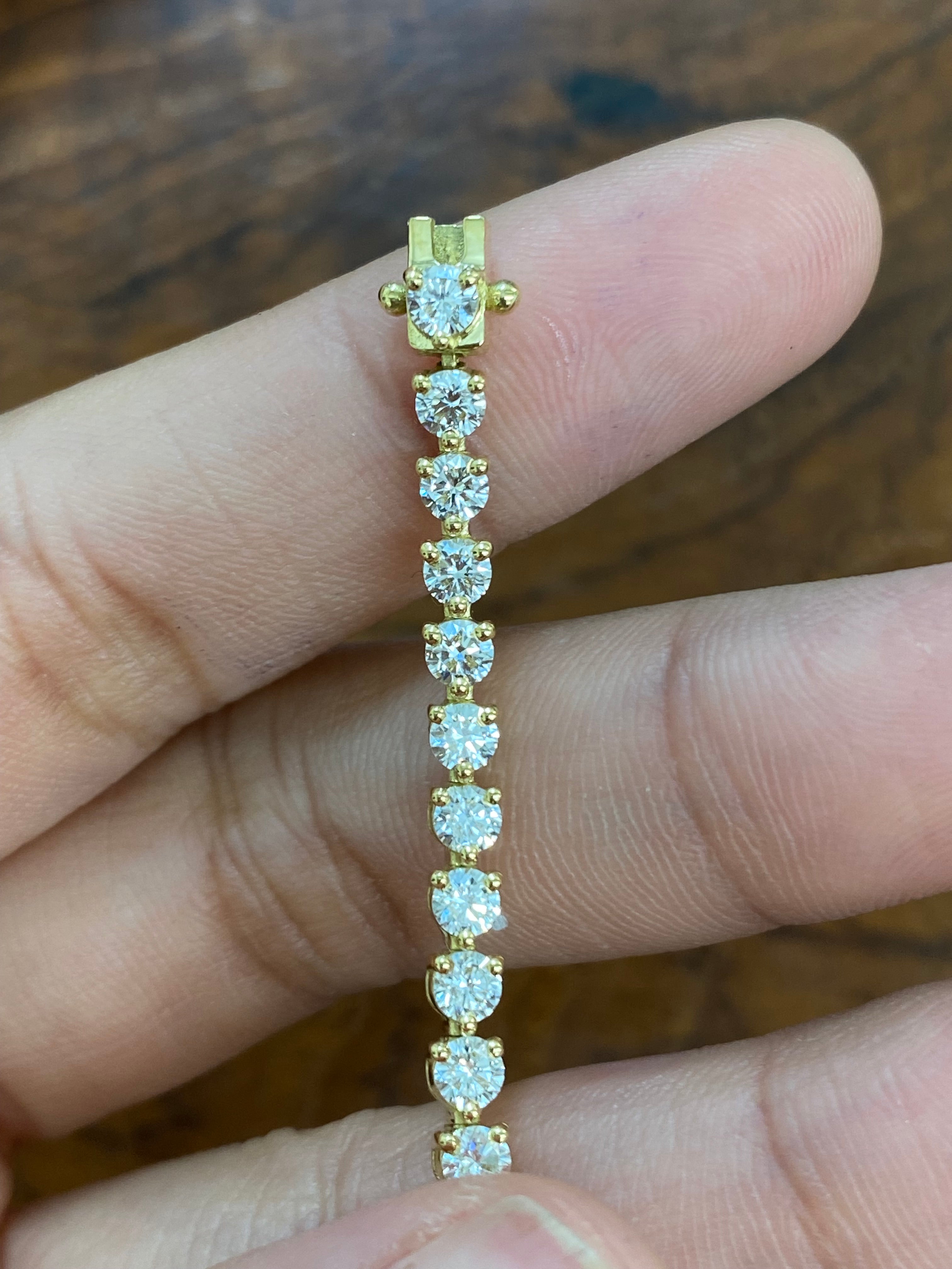 18K Gold 4.94 Carat Lab-Created Yellow Diamond Tennis Bracelet - 3 Prong Setting, 6.75 Inches - Perfect for Weddings, Anniversaries & Special Occasions