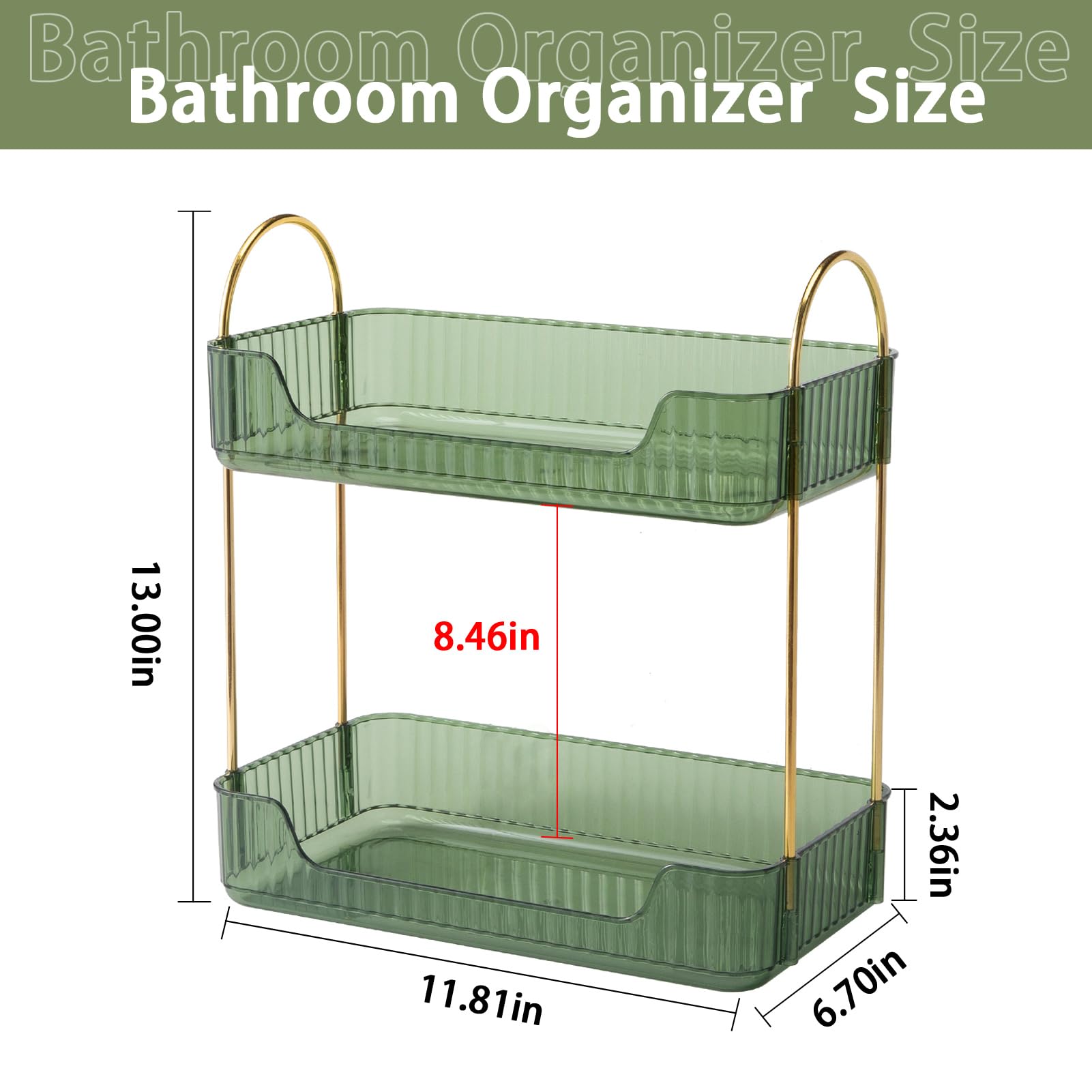 2-Tier Green Countertop Organizer - Bathroom & Kitchen Storage Shelf for Makeup, Skincare, and Spices | Space-Saving Solution for Vanity, Sink, or Countertop